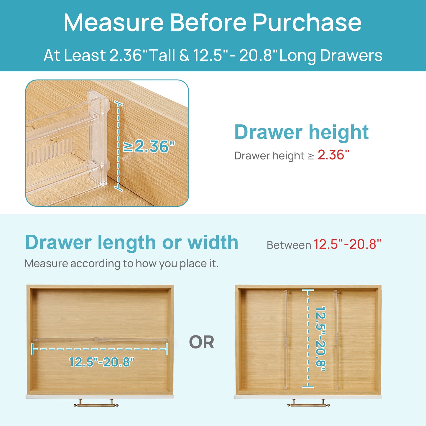 Sindcom 6 Pack Drawer Dividers for Kitchen, Adjustable 2.3" High Expandable from 12.9"-21.4" Drawer Organizer