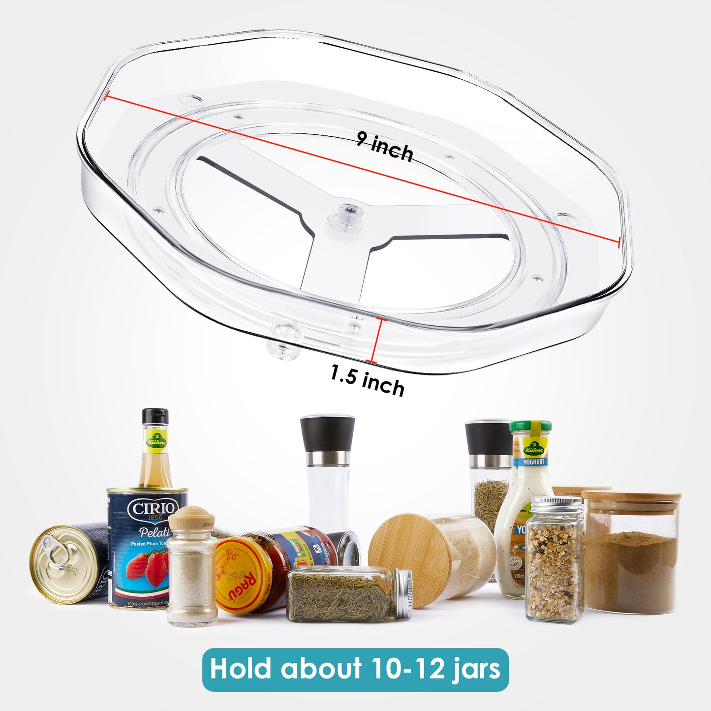 Clear Lazy Susan Organizer, Sindcom 4 Pack Turntable Spice Rack, for Cabinets Kitchen, Countertop, Bathroom, Makeup, 9 Inches