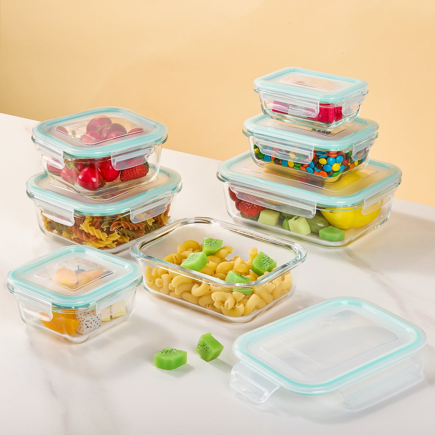 Sindcom 7 Pack Glass Food Storage Containers, Meal Prep, Airtight Bento Boxes with Leak Proof Locking Lids