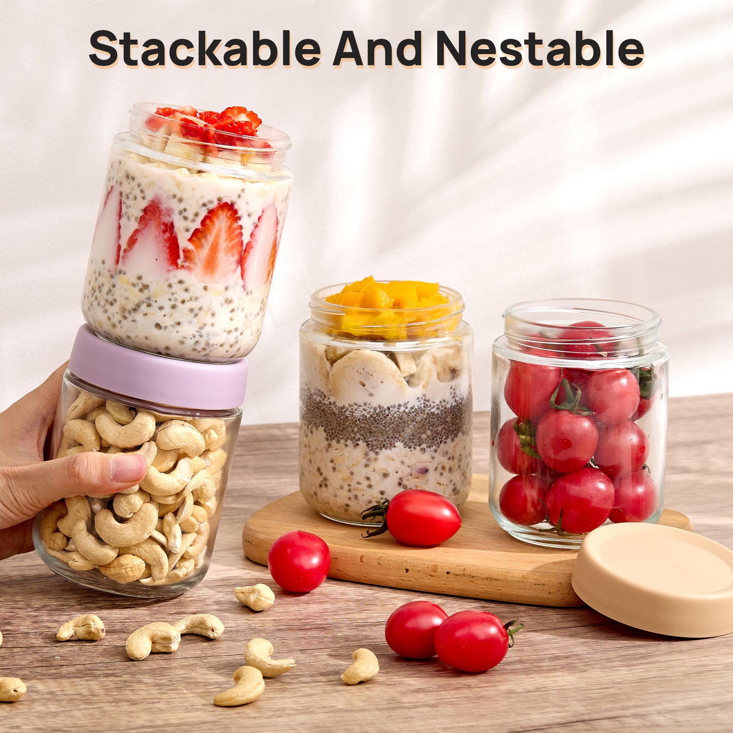 Sindcom 6-Pack 17oz Colorful Glass Overnight Oats Jars with Lids - Leakproof BPA-Free Meal Prep Containers for Breakfast & Snacks