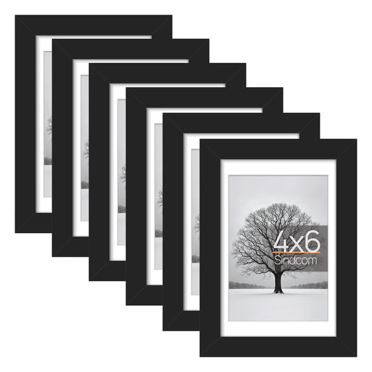 Sindcom 6 Pack 4x6 Picture Frames,Display Pictures 3.5x5 with Mat or 4x6 Without Mat,Gallery Wall Photo Frames, Black