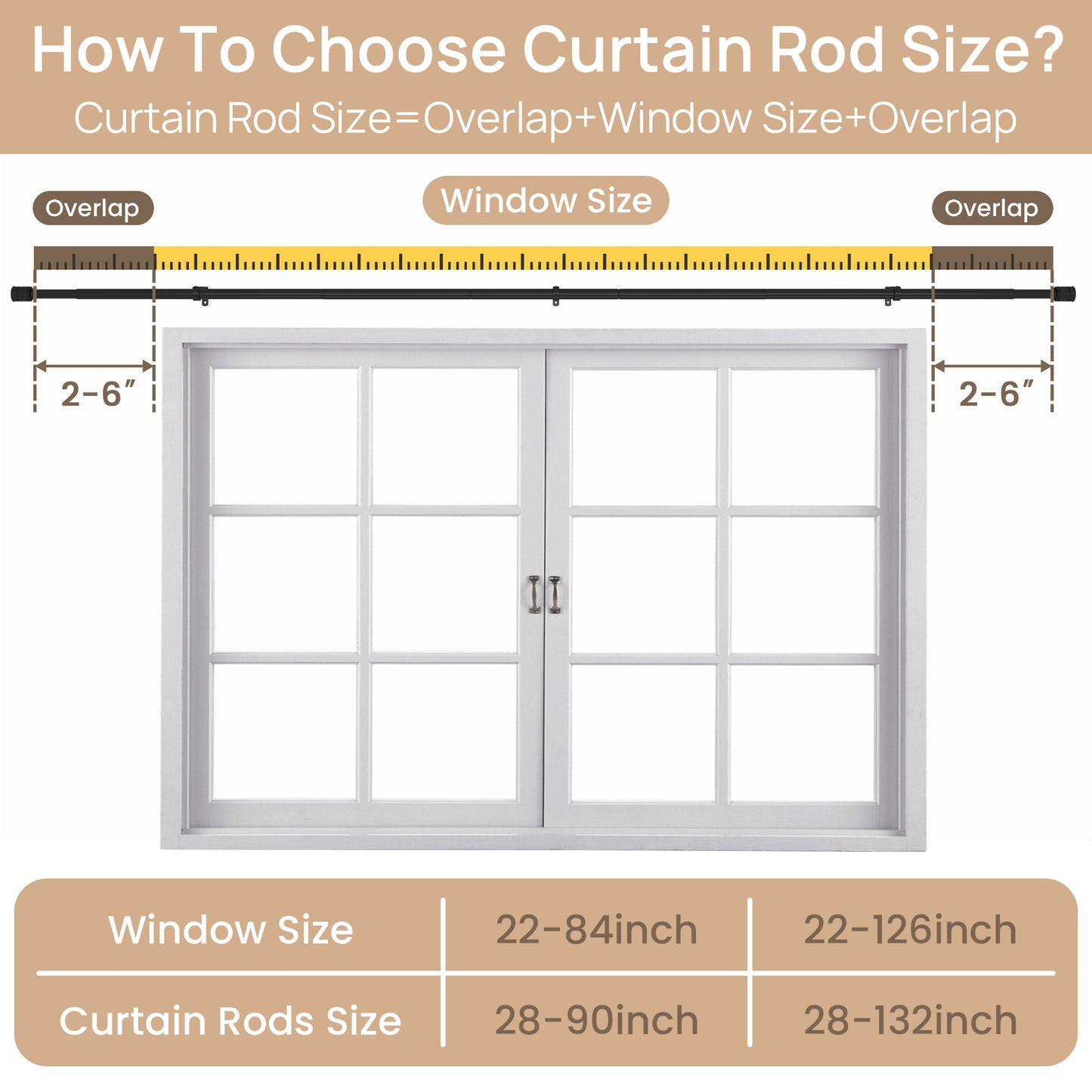 Sindcom Matte Black Curtain Rods for Windows 66 to 120 Inches, 1 Inch Diameter Adjustable Heavy Duty Drapery Rod with Brackets for Living Room, 28"-132"