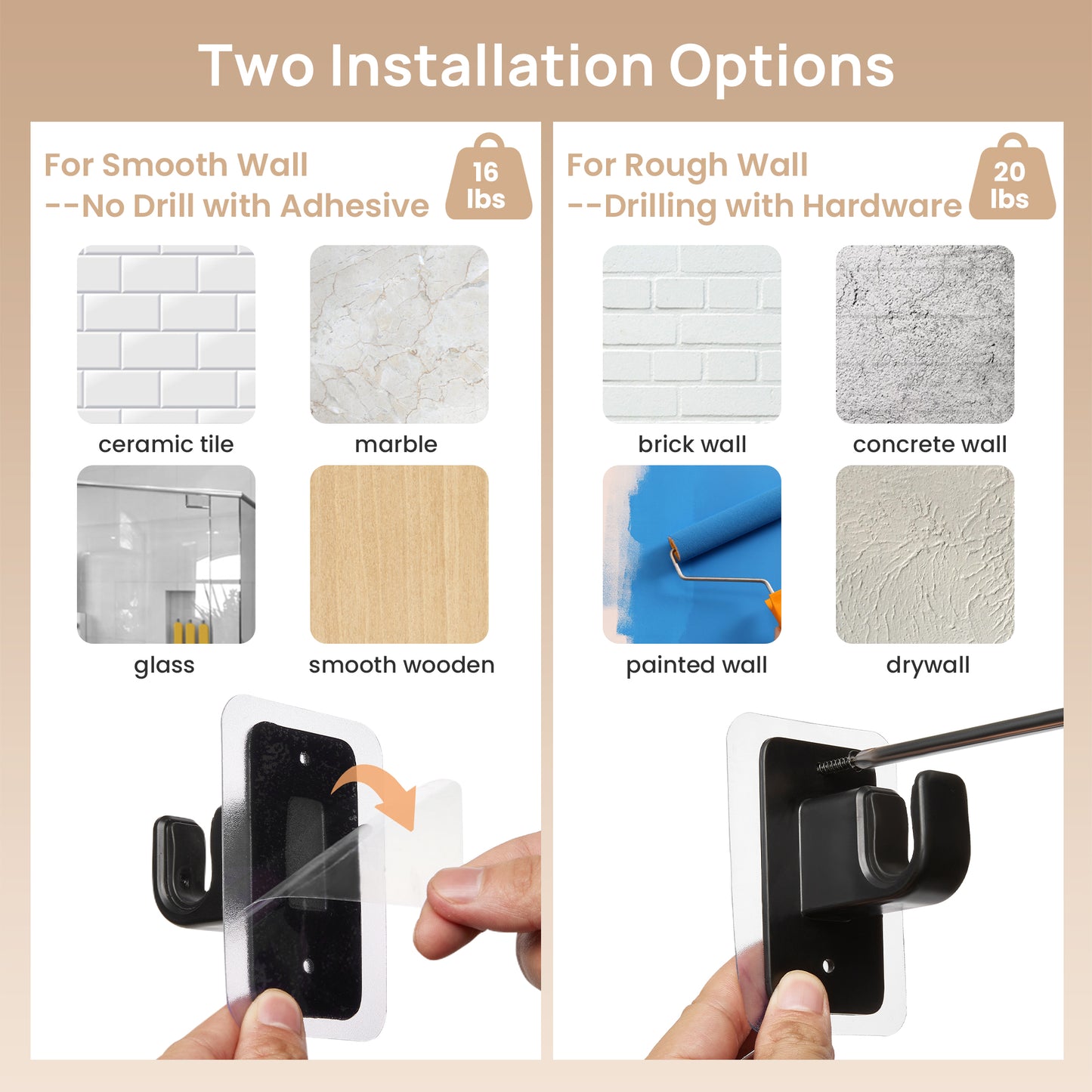Sindcom No Drill Curtain Rods for Window 48 to 84 Inches, 5/8 Inch Diameter Renter Friendly Drapery Rod with Adhesive Brackets without Drilling, Adjustable from 27 to 90 Inches, Black