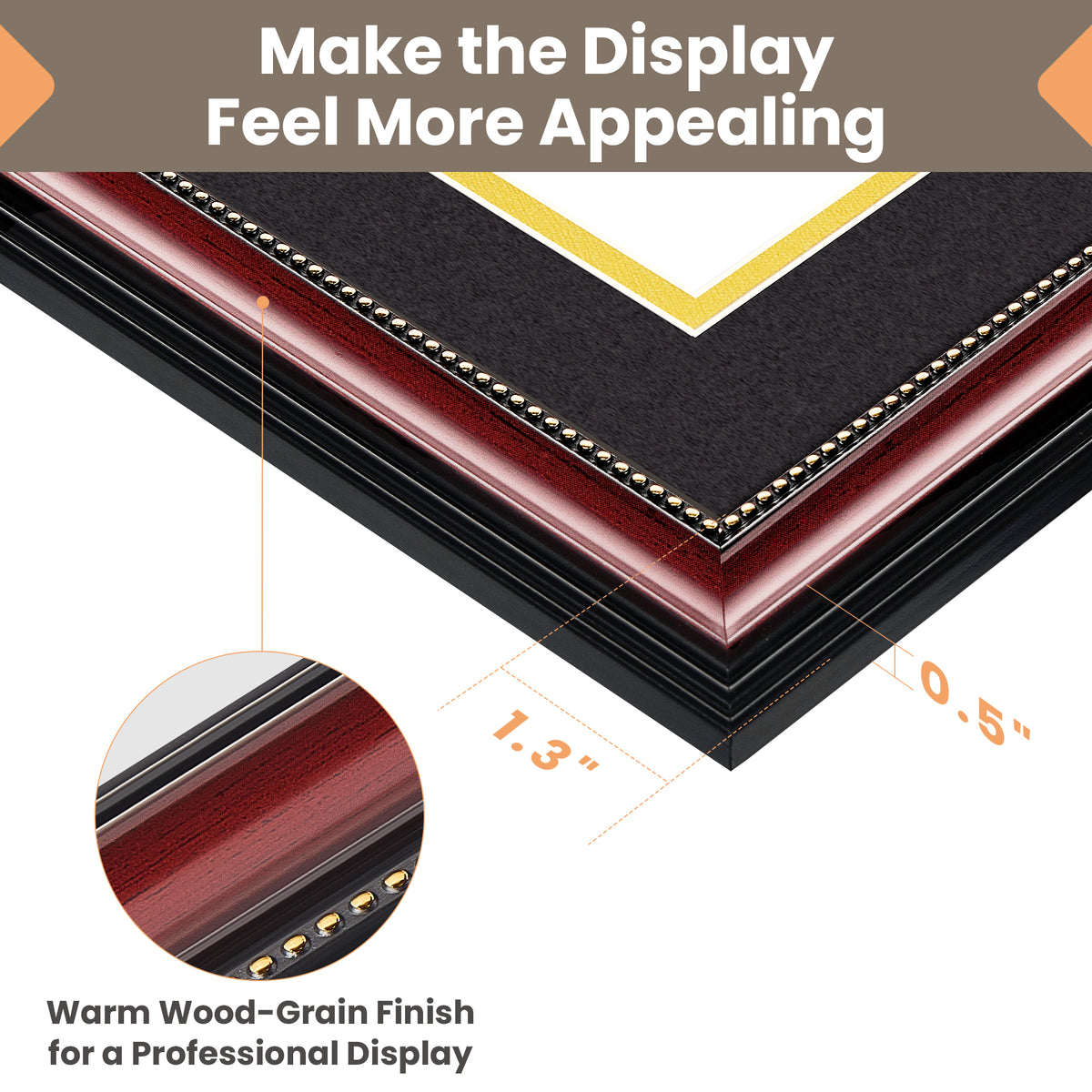Sindcom 11x14 Diploma Frame , Classic Wood Grain with Gold Beading , Display Pictures 8.5x11 with Mat or 11x14 Without Mat , Certificate Degree Document Frame