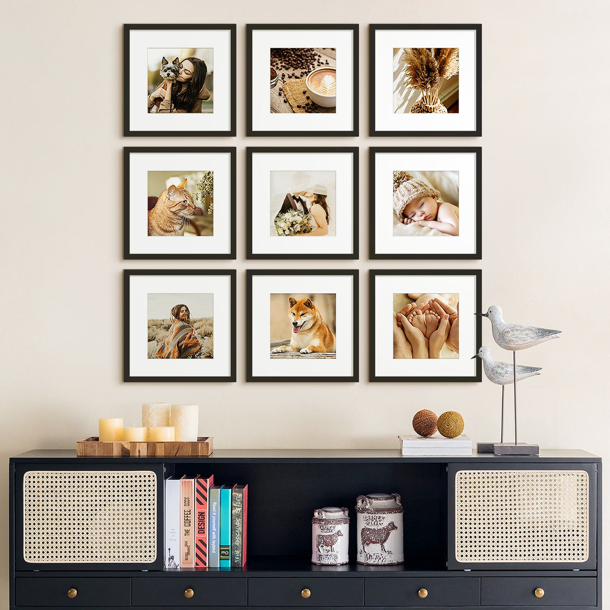 Sindcom 12x12 Picture Frame , Black , Gallery Wall Frame , Display Pictures 8x8 with Mat or 12x12 Without Mat, Photo Frames