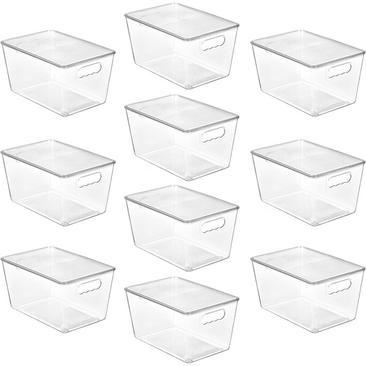 Sindcom 10 Pack Clear Stackable Storage Bins with Lids, Large Plastic Containers with Handle for Pantry Organizer and Storage,Perfect for Kitchen,Fridge,Cabinet, Closet,Bathroom Organization