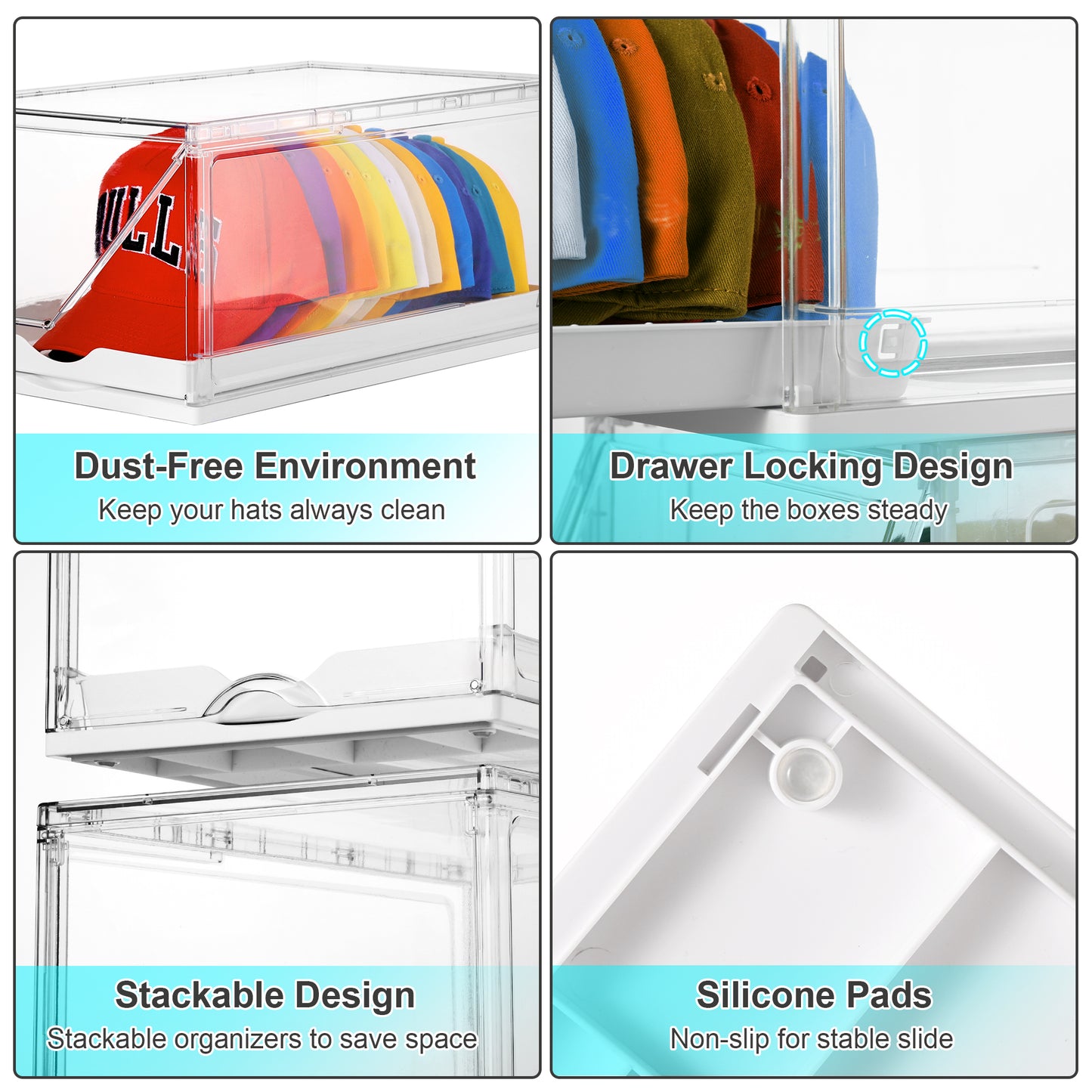 Sindcom 2 Pack Hat Organizer for Baseball Caps, Clear Hat Holder Box with Drawer, Large Hat Storage with Sliding Tray, Stackable Rack Display Case with Magnetic Door, Each Holds 12 Hats