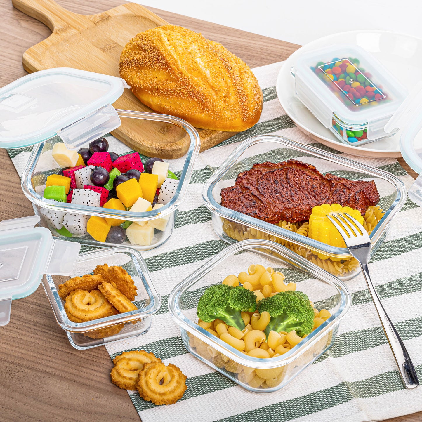 Sindcom 7 Pack Glass Food Storage Containers, Meal Prep, Airtight Bento Boxes with Leak Proof Locking Lids