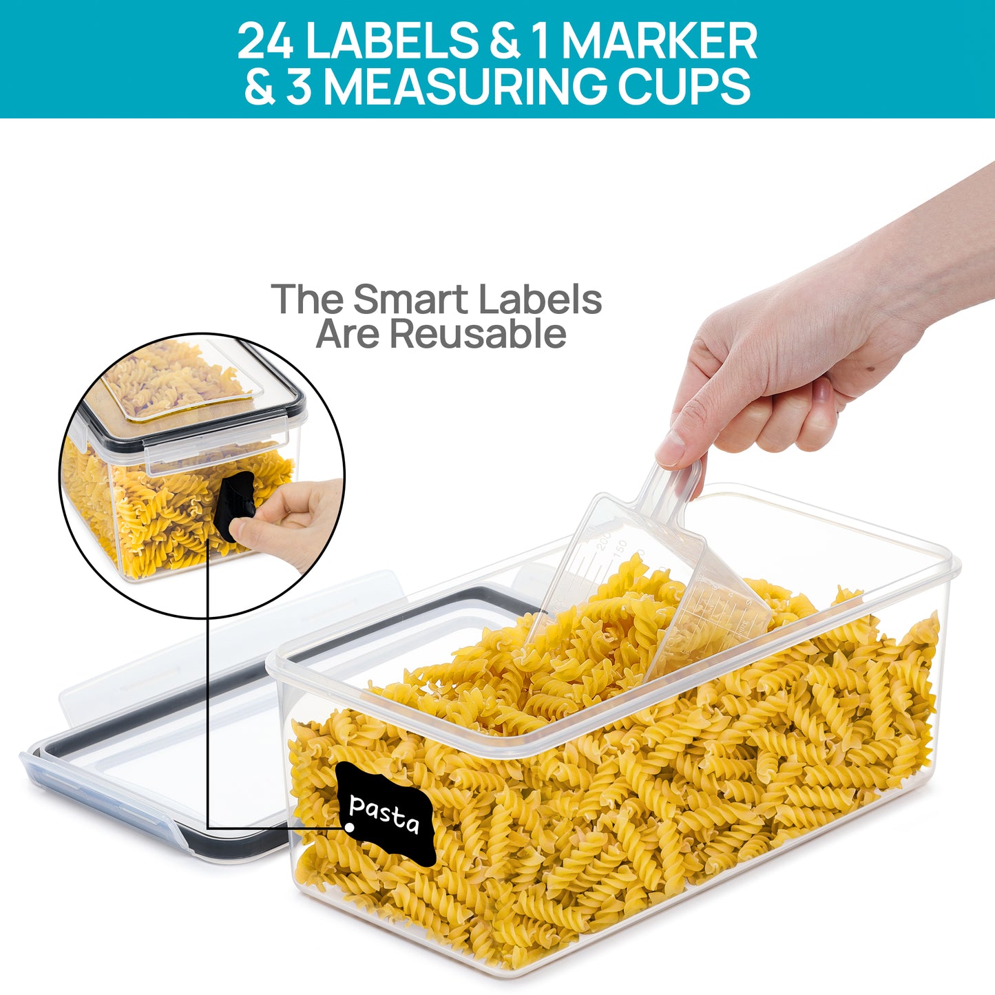 Sindcom Pasta Containers, 5 PCS Plastic Spaghetti Container for Long Noodles, 3.2L/14 CUP