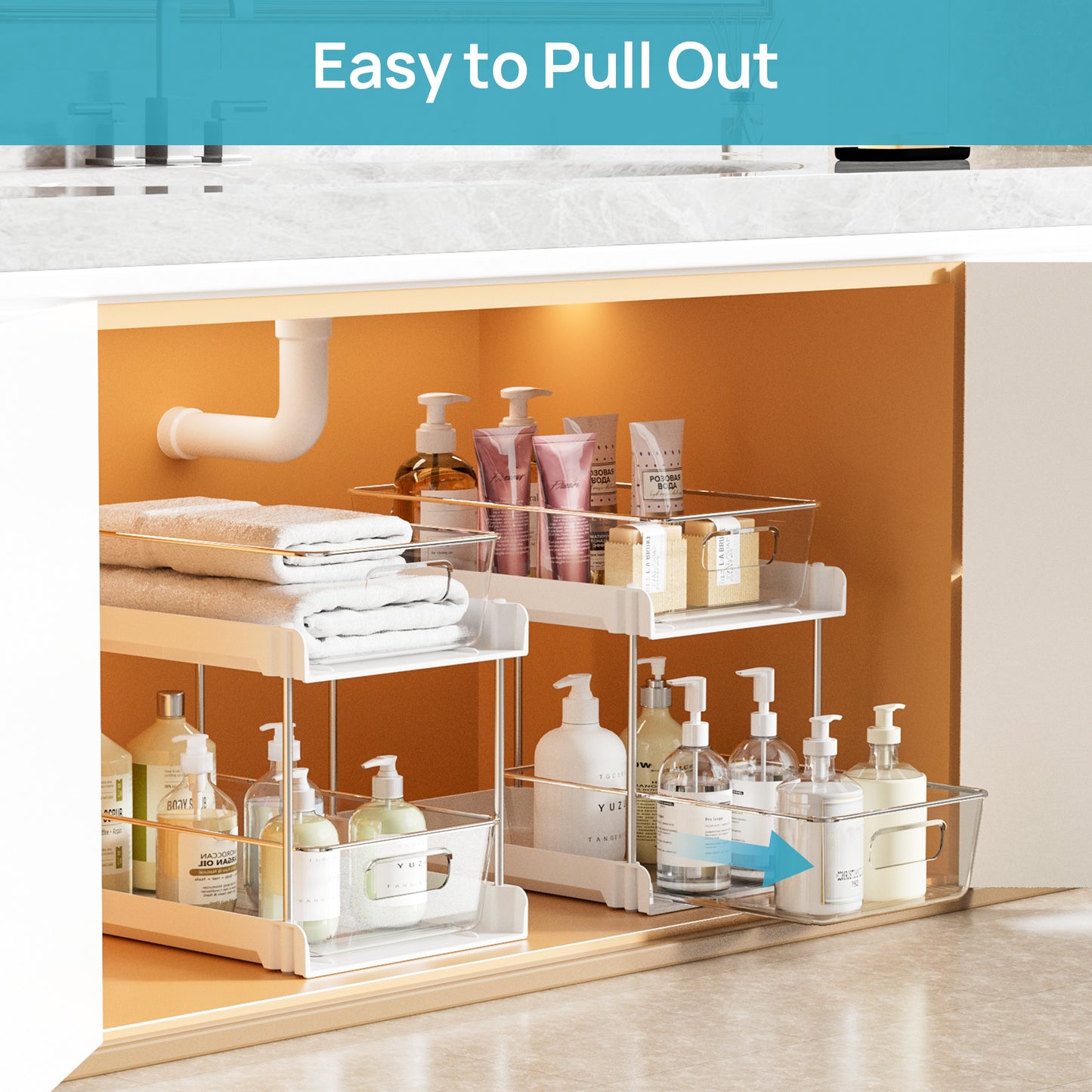 Sindcom 3 Pack 2 Tier Bathroom Under Sink Organizers and Storage, White Kitchen Pantry Organization, Pull Out Medicine Cabinet Organizer
