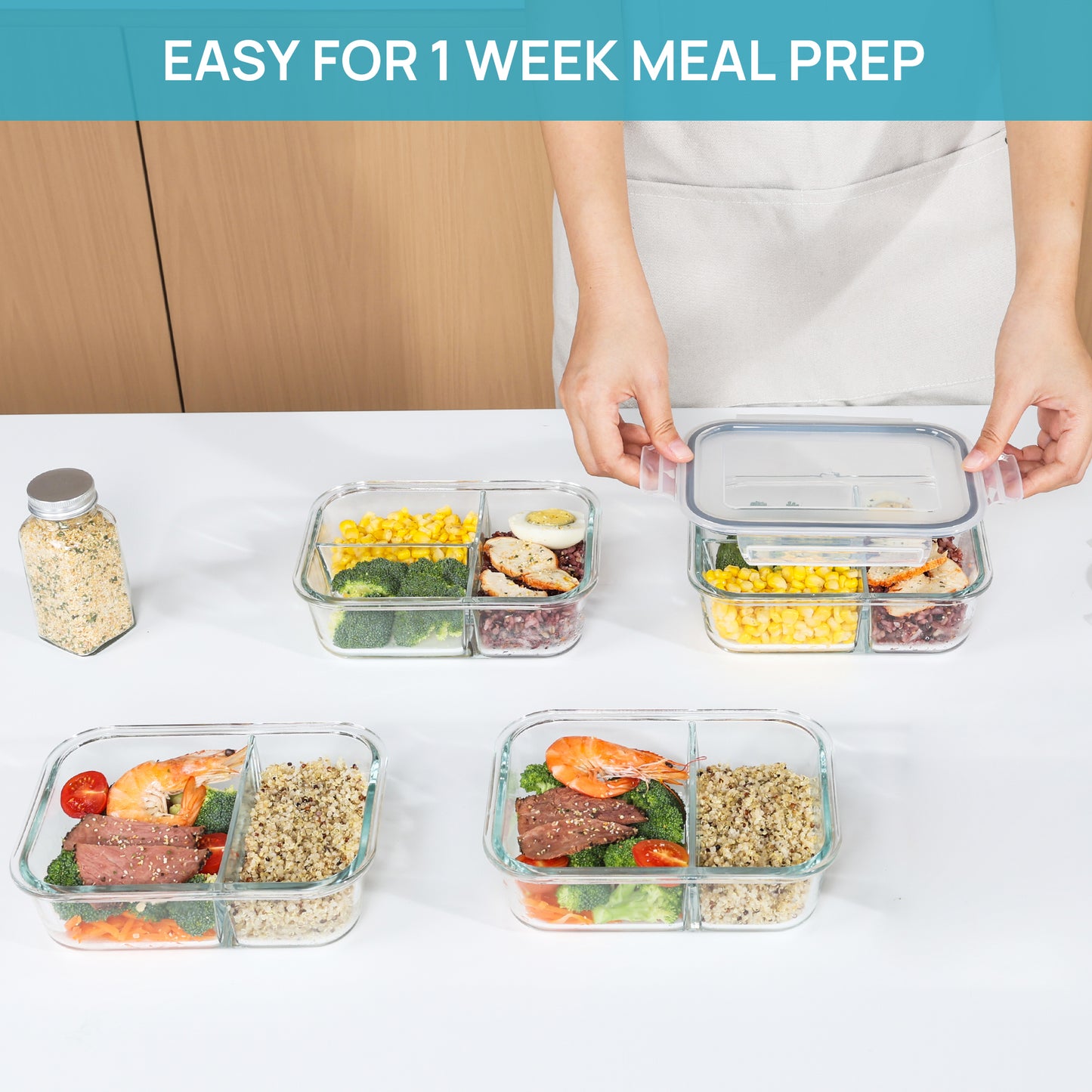 Sindcom 4 Pack 33oz Glass Food Storage Containers with Lids, Meal Prep Bento Boxes, for Microwave, Oven, Freezer, Gray