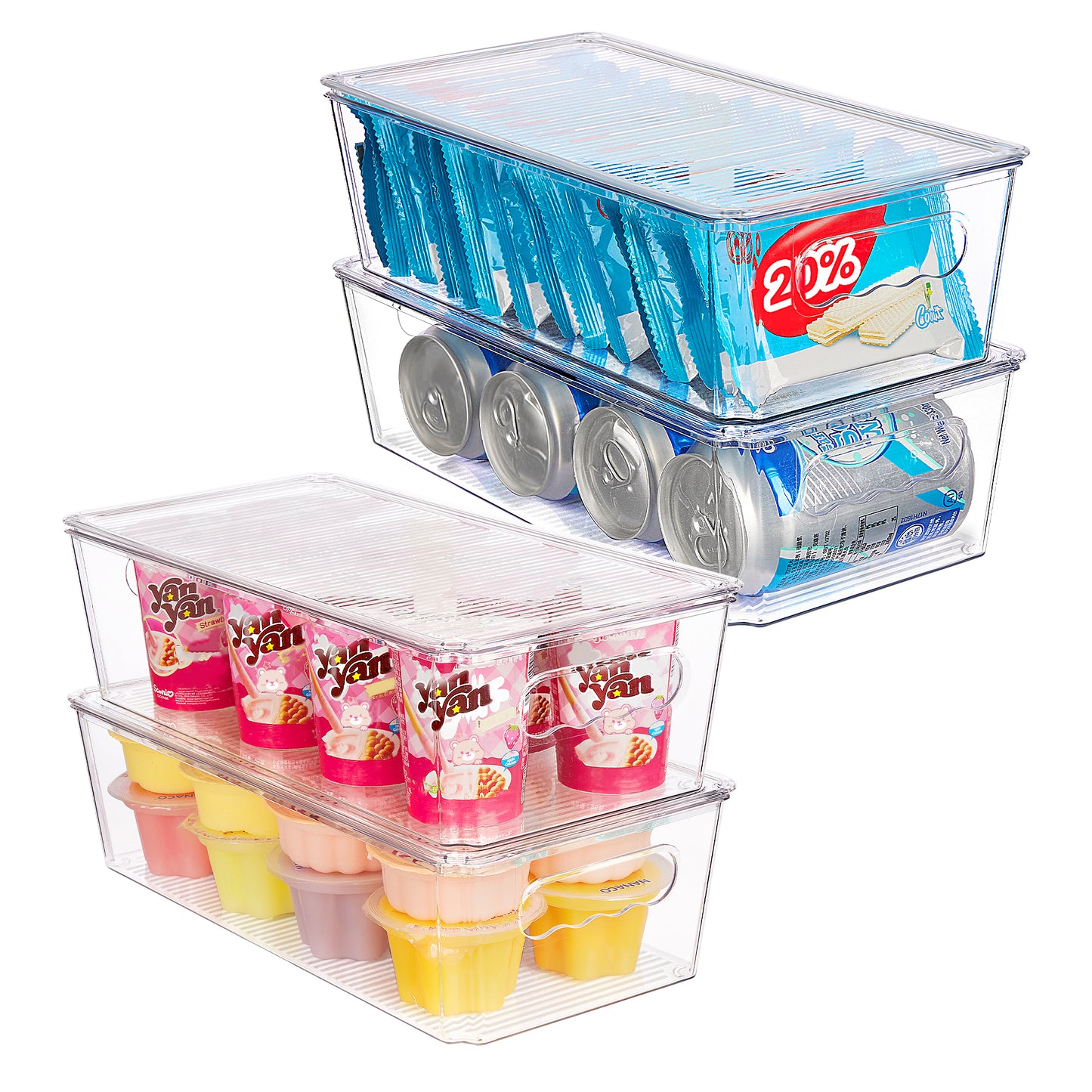 Sindcom 6pcs Clear Organizers Bins with Lids, Stackable Plastic Storage Containers with Handles