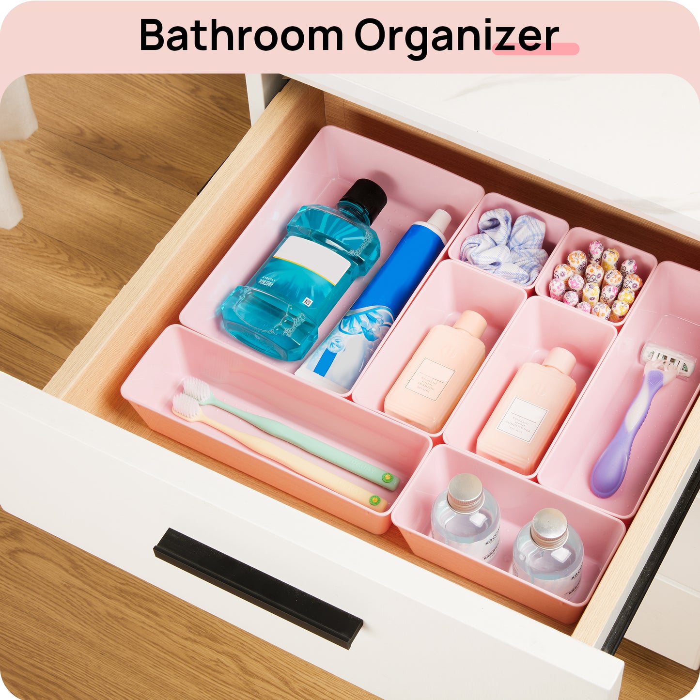 Sindcom 26 PCS Drawer Organizers，Pink Plastic Stackable Organizer Bins and Vanity Organizer