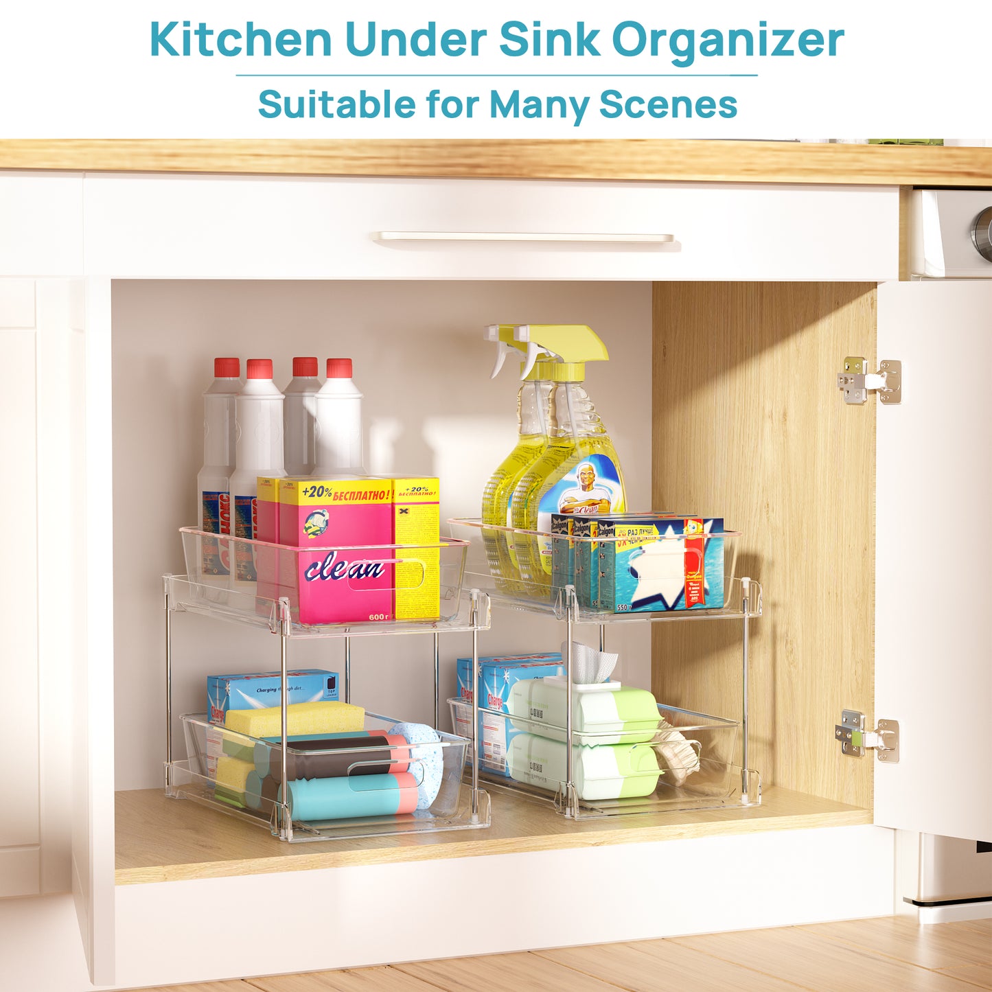 Sindcom 3 Pack Bathroom Plastic Storage Organizer, 2 Tier Clear Under Sink Organizers Vanity Countertop Storage Container