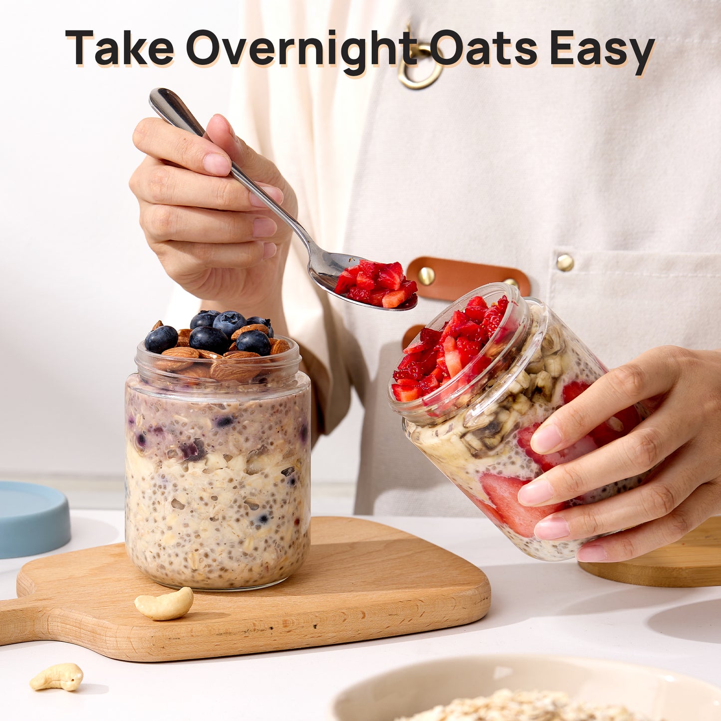 Sindcom 6-Pack 17oz Colorful Glass Overnight Oats Jars with Lids - Leakproof BPA-Free Meal Prep Containers for Breakfast & Snacks