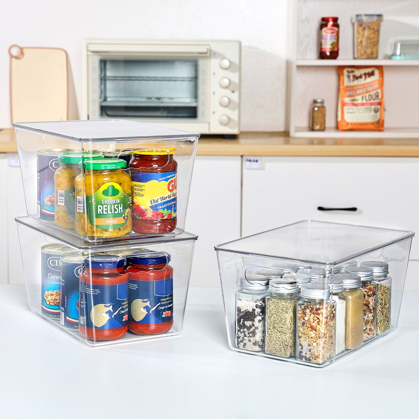 Sindcom 10 Pack Clear Stackable Storage Bins with Lids, Large Plastic Containers with Handle for Pantry Organizer and Storage,Perfect for Kitchen,Fridge,Cabinet, Closet,Bathroom Organization