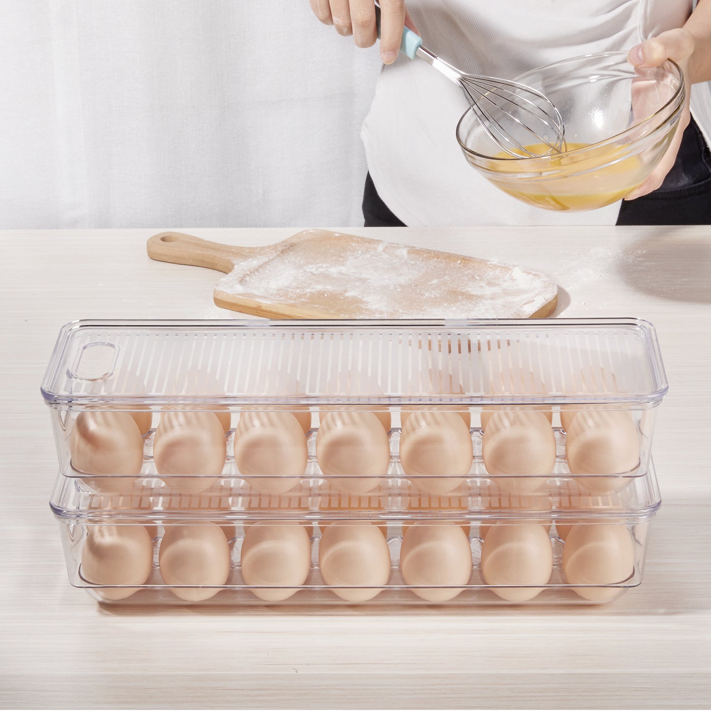 Sindcom Egg Storage Container for Refrigerator, 2 PACK Egg Holder, Stackable Tray Holds 14 Eggs