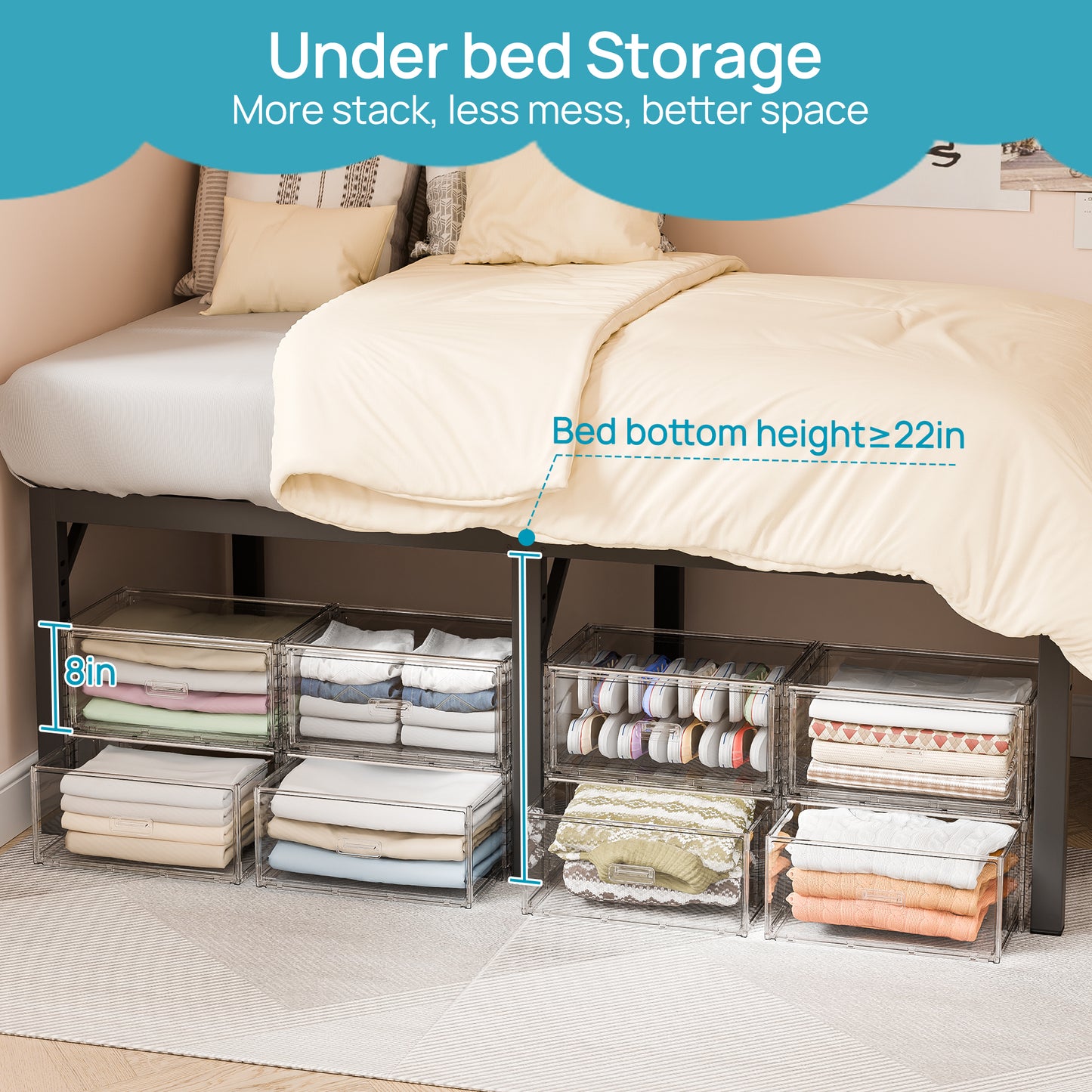 Sindcom 2 Pack 27QT Large Clear Stackable Storage Drawers, Easily Assemble Plastic Closet Storage Bins, Dust-Proof UnderBed Organizer for Clothing, Sweater Organization