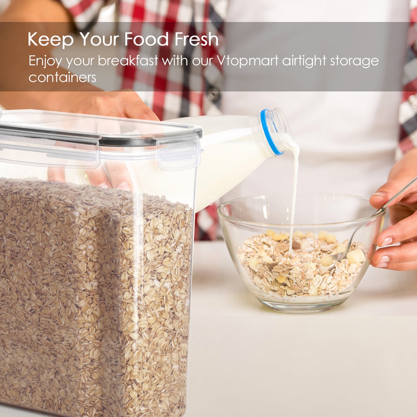 Sindcom Cereal Dispenser, 4 Pcs Plastic Airtight Food Storage Containers, for Snacks and Sugar, 84.5 fl oz, SMALL