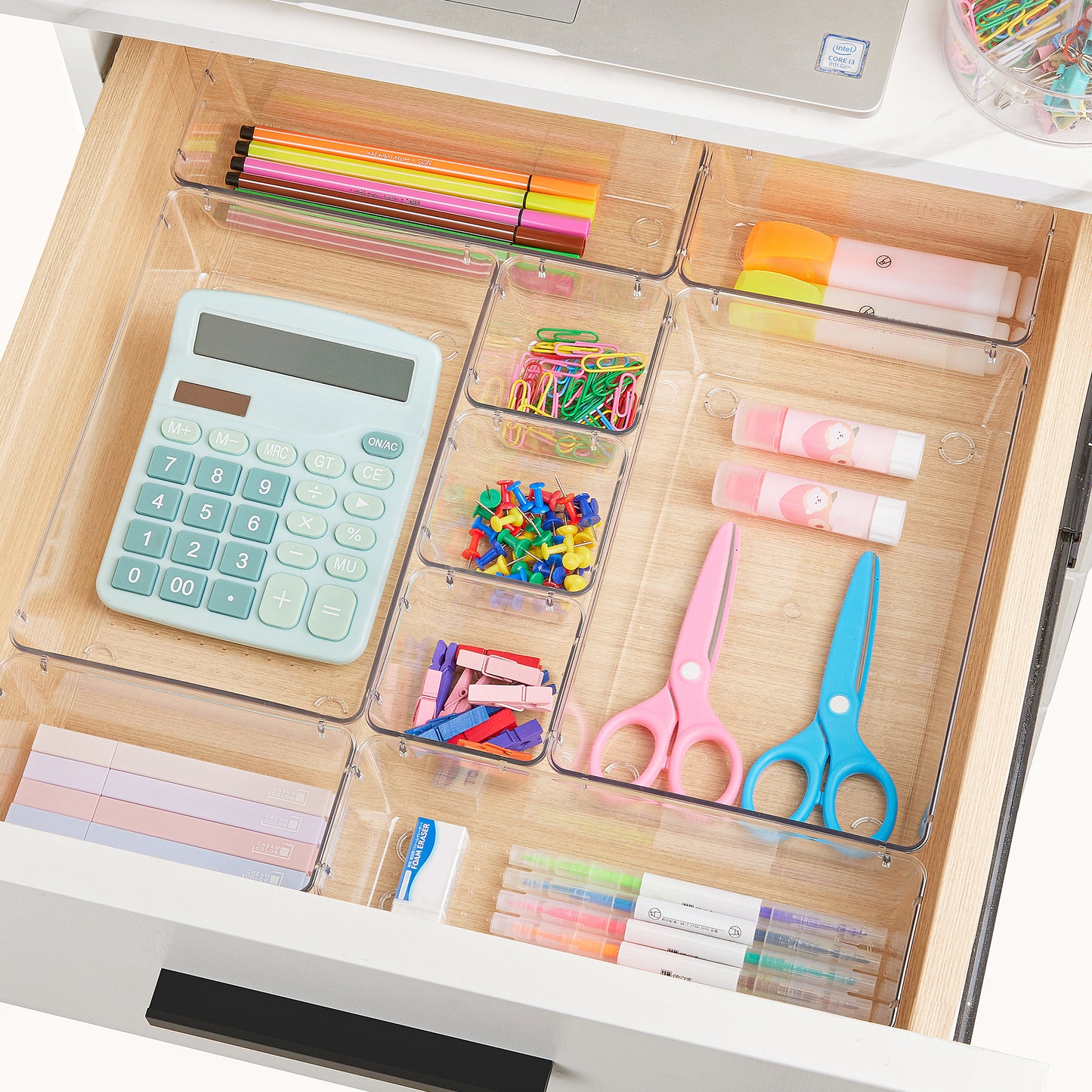 Sindcom 26 PCS Clear Plastic Stackable Organizer Bins，Makeup Drawer Organizers and Vanity Organizer
