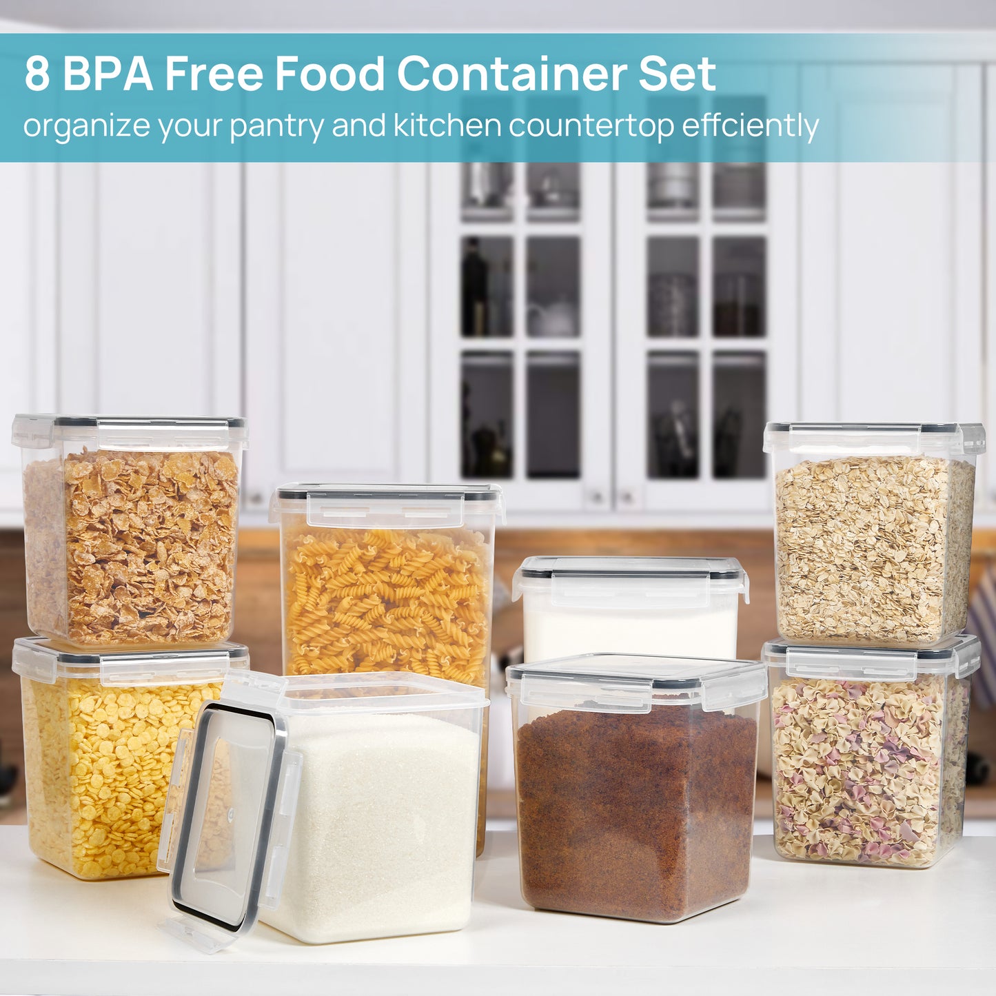 Sindcom 8 pcs Large Airtight Food Storage Containers,Flour Canisters, for Kitchen Organization