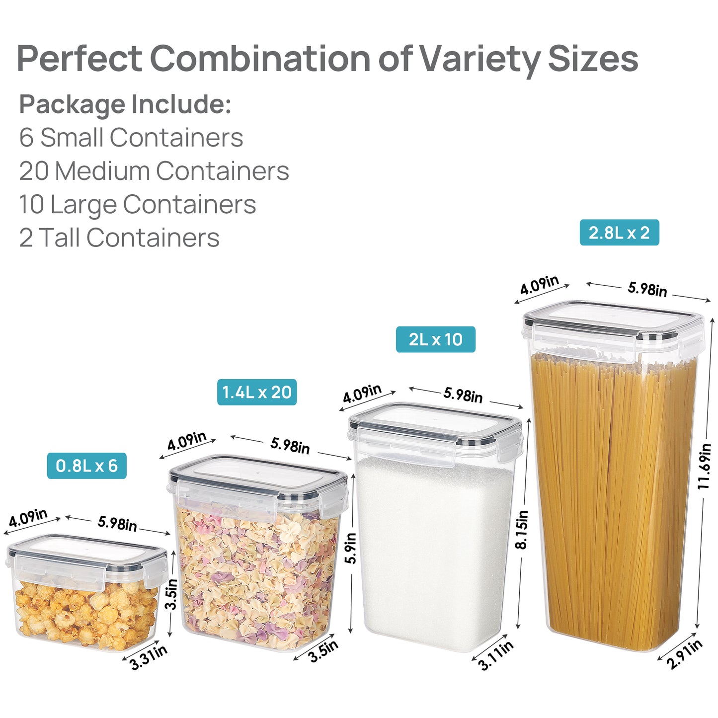 Sindcom Airtight Food Storage Containers Set, 38pcs Plastic Kitchen and Pantry Organization Canisters, Black