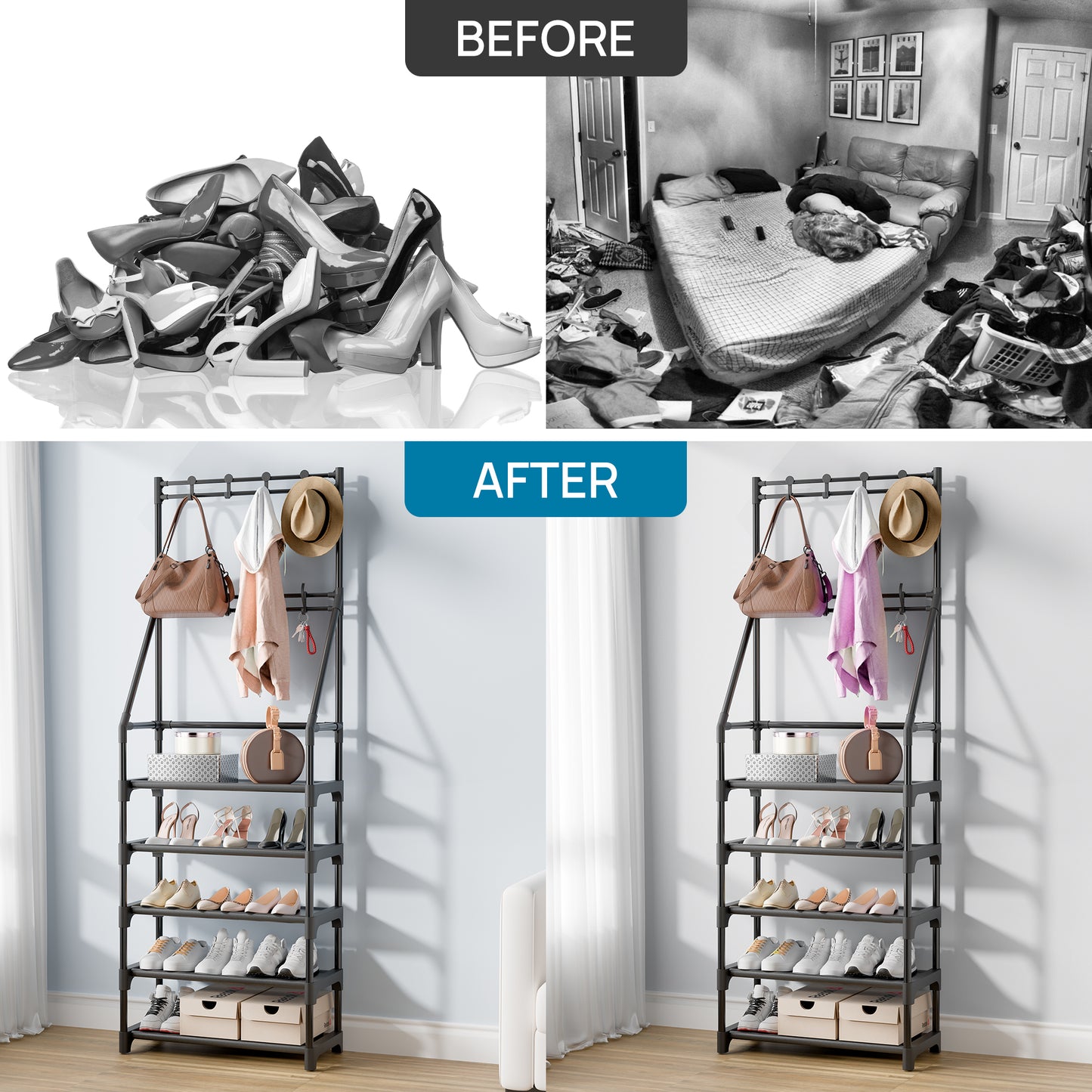 5-Tiers Shoe Rack, Shoe Storage Organizer for Entryway Closet, Black