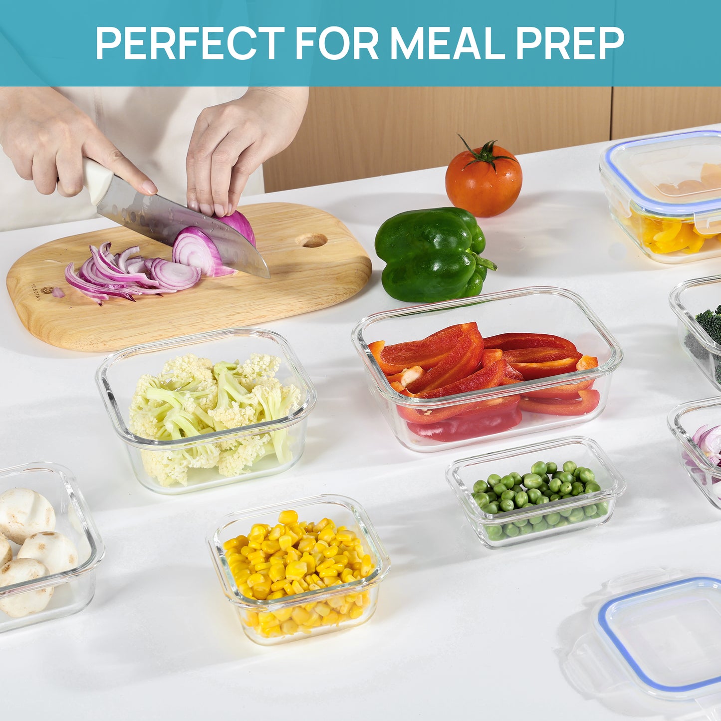Sindcom 7 Pack Glass Food Storage Containers, Meal Prep, Airtight Bento Boxes with Leak Proof Locking Lids,Blue