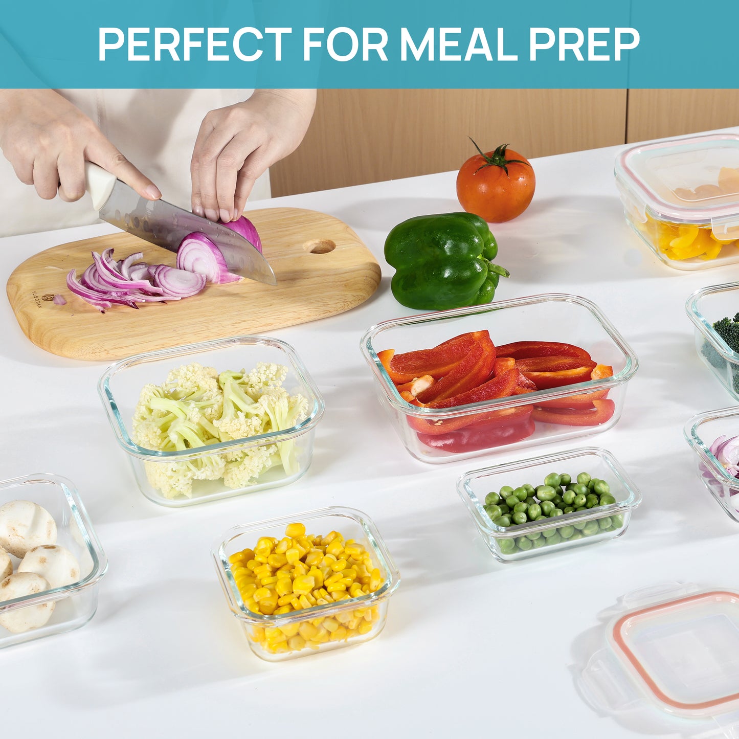 Sindcom 7 Pack Glass Food Storage Containers, Meal Prep, Airtight Bento Boxes with Leak Proof Locking Lids,Colorful