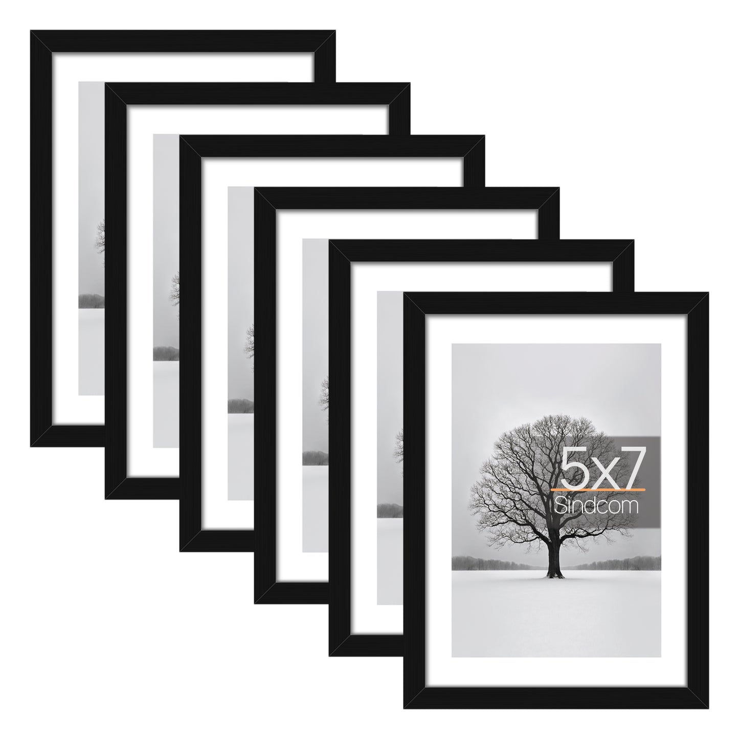 Sindcom 6 Pack 5x7 Picture Frames,Display Pictures 4x6 with Mat or 5x7 Without Mat,Gallery Wall Photo Frames, Black