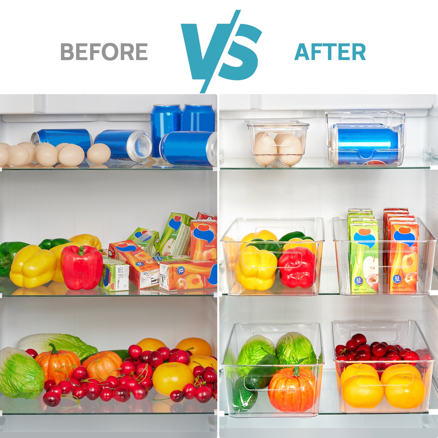 Sindcom Set of 10 Fridge Organizer, Refrigerator Organizing Bins with Handles, BPA-Free Clear Plastic Fridge Storage Containers