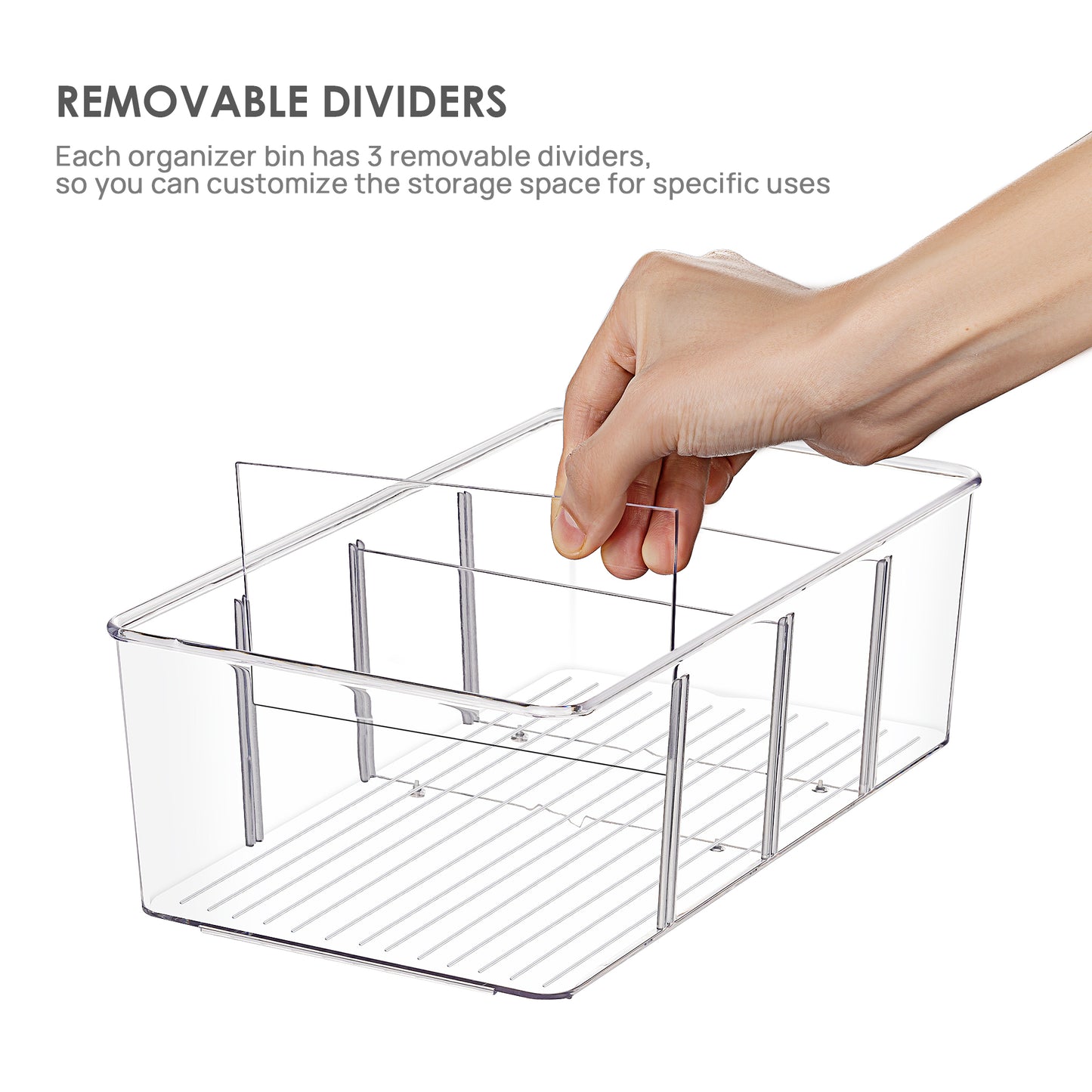 Sindcom 6 Pack Food Storage Organizer Bins, Clear Plastic Bins for Pantry, Kitchen, Fridge, Cabinet Organization and Storage, 4 Compartment Holder Packets, Snacks, Pouches, Spice Packets