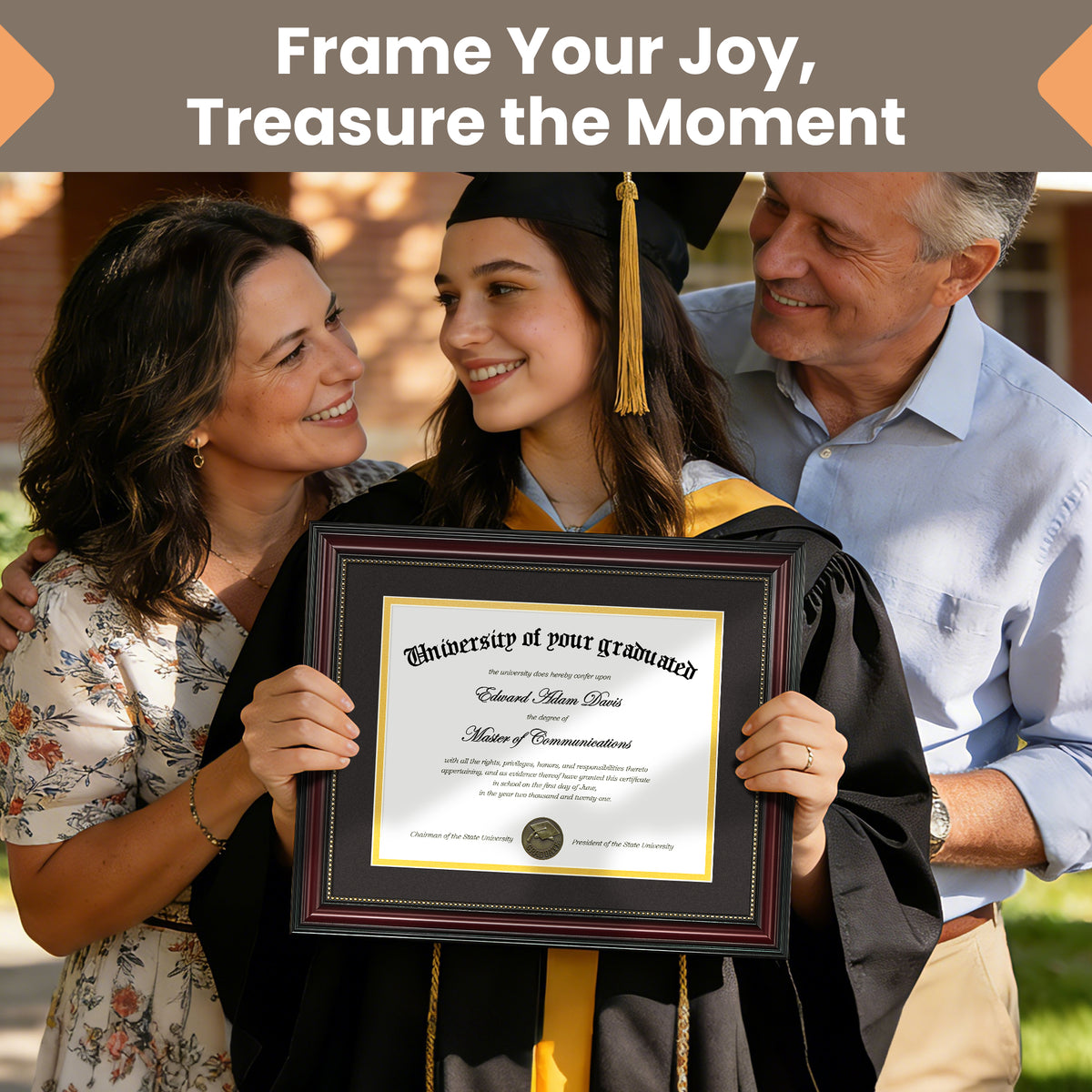 Sindcom 11x14 Diploma Frame , Classic Wood Grain with Gold Beading , Display Pictures 8.5x11 with Mat or 11x14 Without Mat , Certificate Degree Document Frame