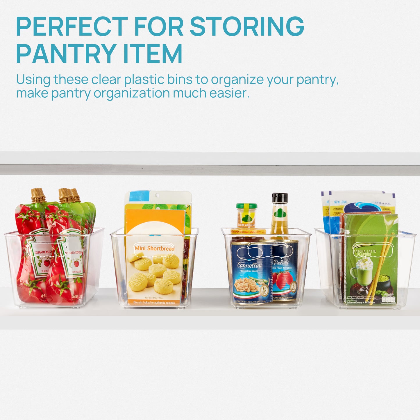 Sindcom Clear Plastic Storage Bins, 4 PCS Pantry Organizer Bins with Handle,Medium