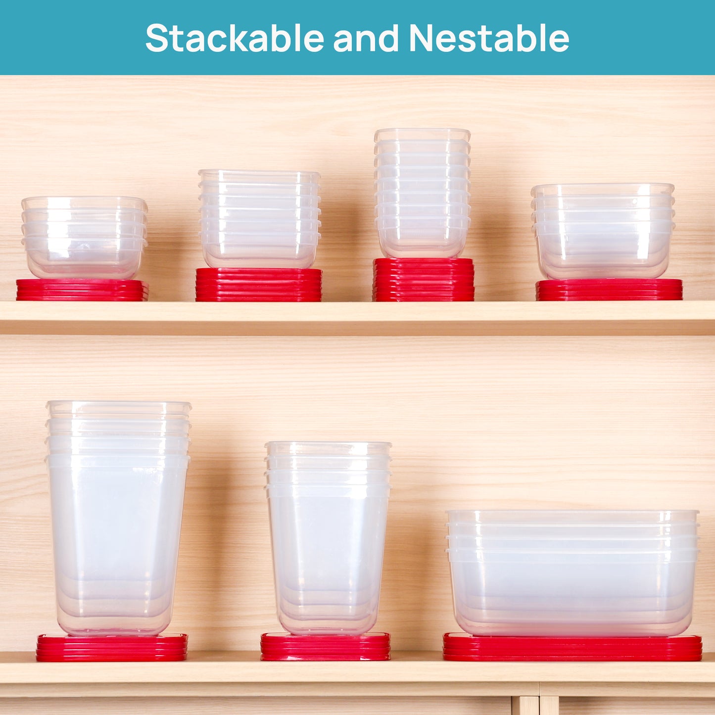 Sindcom 68 Pcs Plastic Food Storage Containers with Lids, 7-Size Versatile Meal Prep Container Reusable for Lunch, On the Go, Leftover, Dishwasher and Freezer Safe, Stackable for Kitchen Organizer