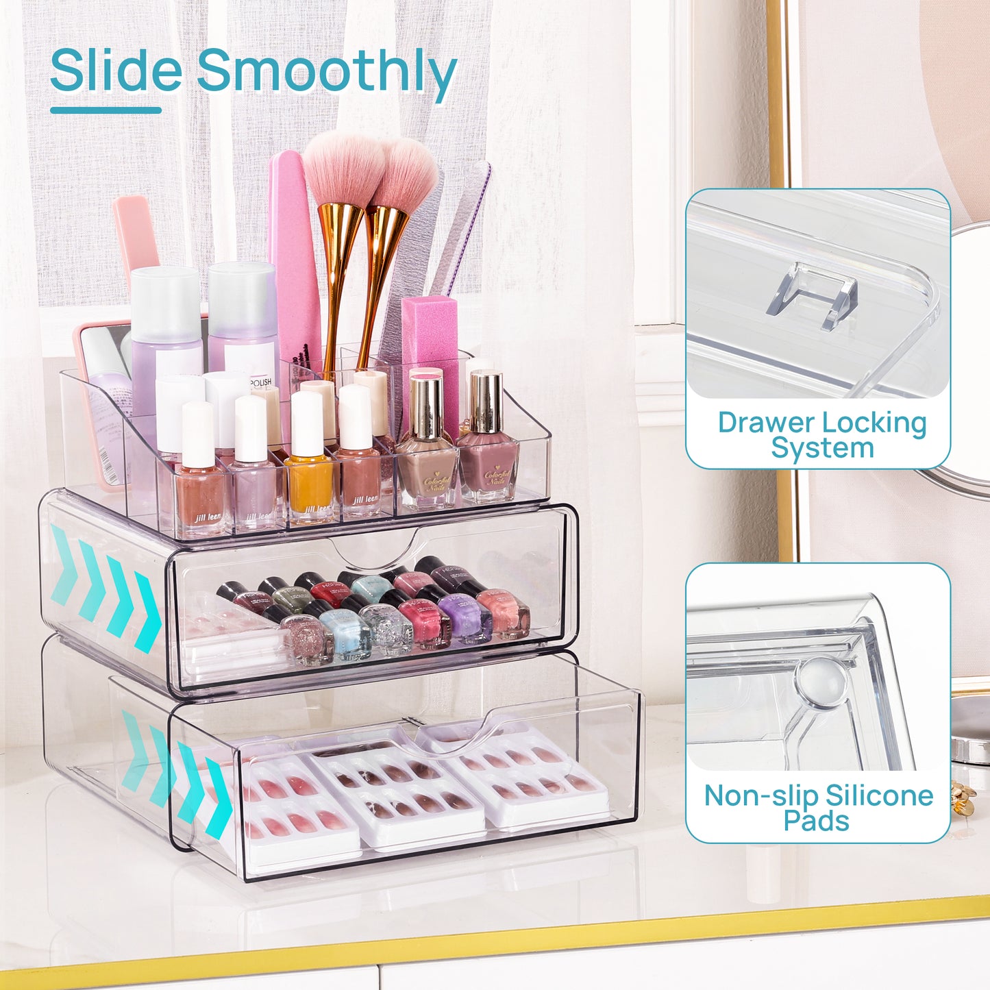 Sindcom 4 Tier Clear Makeup Organizer with Drawer, Plastic Cosmetic Storage, Beauty Holder
