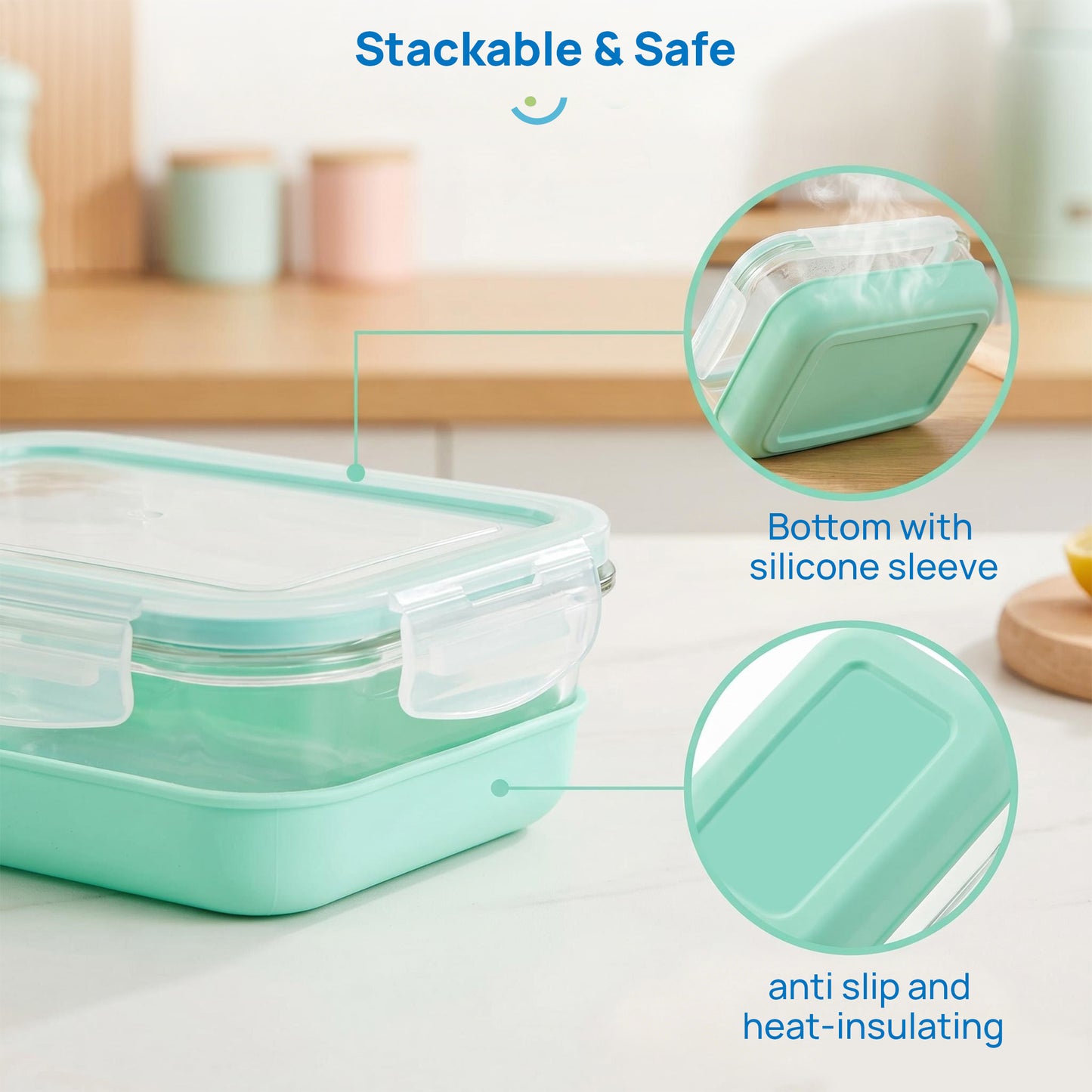 Sindcom 5 Pack 28oz Glass Food Storage Containers Set with Silicone Sleeve，Glass Meal Prep Containers, Lunch containers with Airtight BPA-Free Plastic Lids, Dishwasher, Microwave, and Freezer Safe