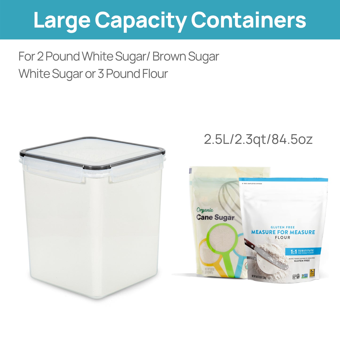 Sindcom Airtight Storage Canisters, 4 Pcs Large Food Storage Container for Flour, Sugar, Baking Supplies, Rice with Lids