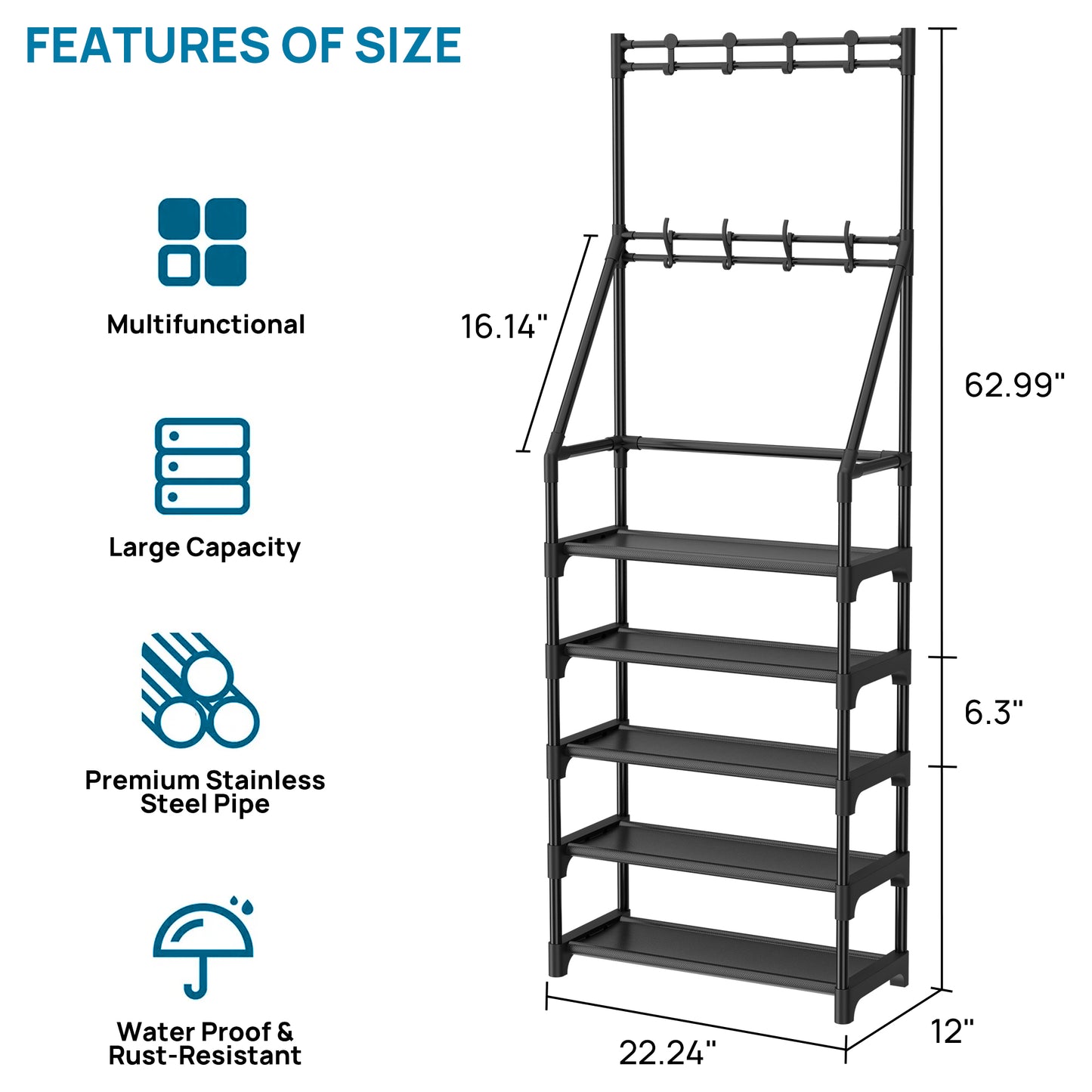 5-Tiers Shoe Rack, Shoe Storage Organizer for Entryway Closet, Black