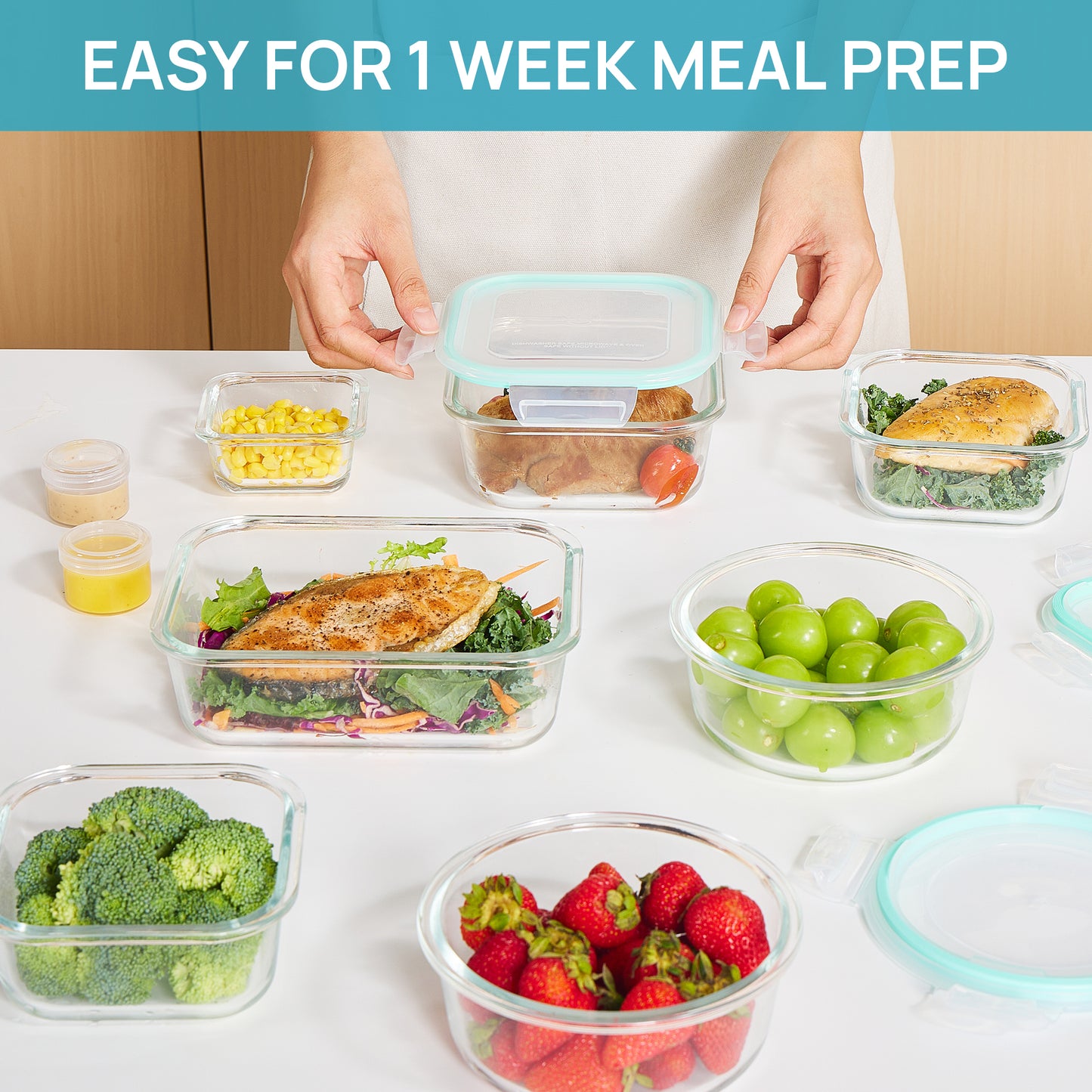 Sindcom 34pcs Glass Food Storage Containers, Meal Prep Containers, Airtight Bento Boxes(17 Containers & 17 Lids)