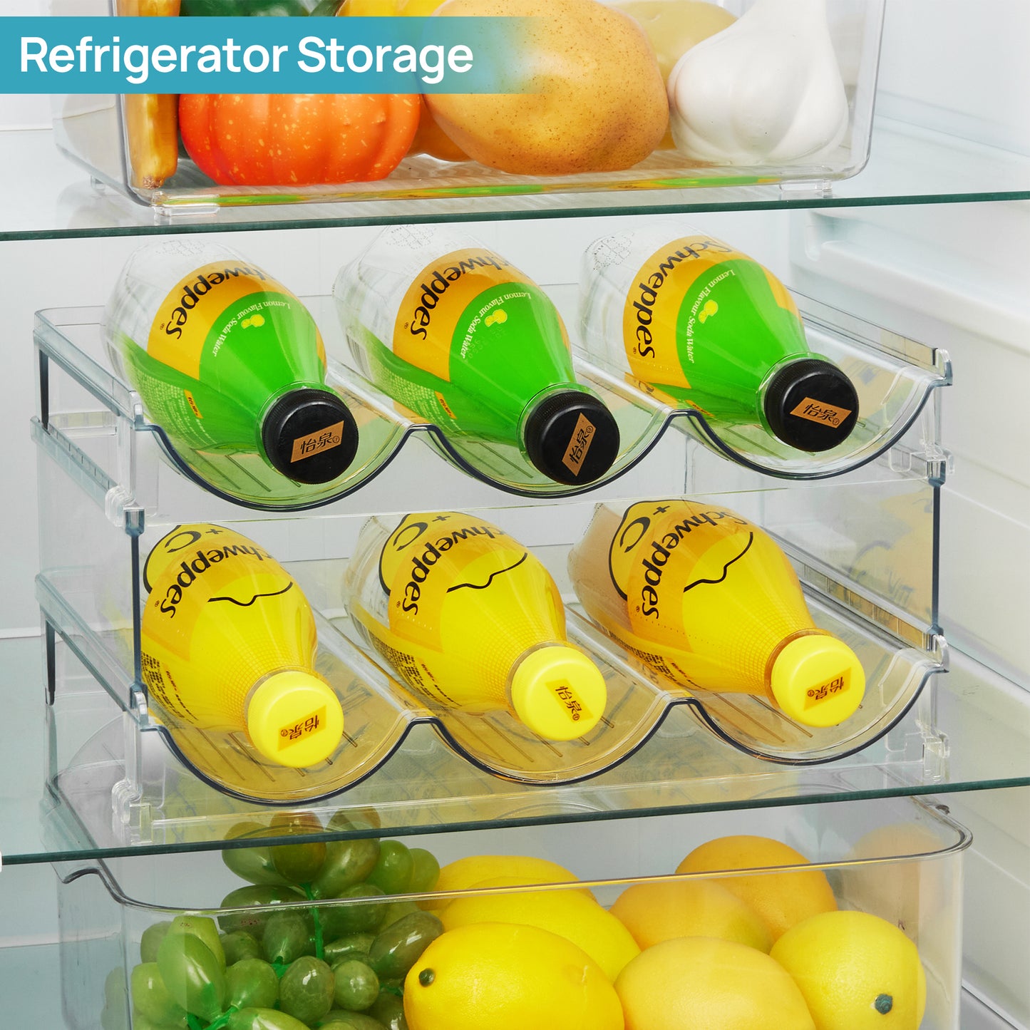 Sindcom 4 Pack Stackable Bottle Holder Storage Rack, Plastic Water Bottle Organizer, Clear