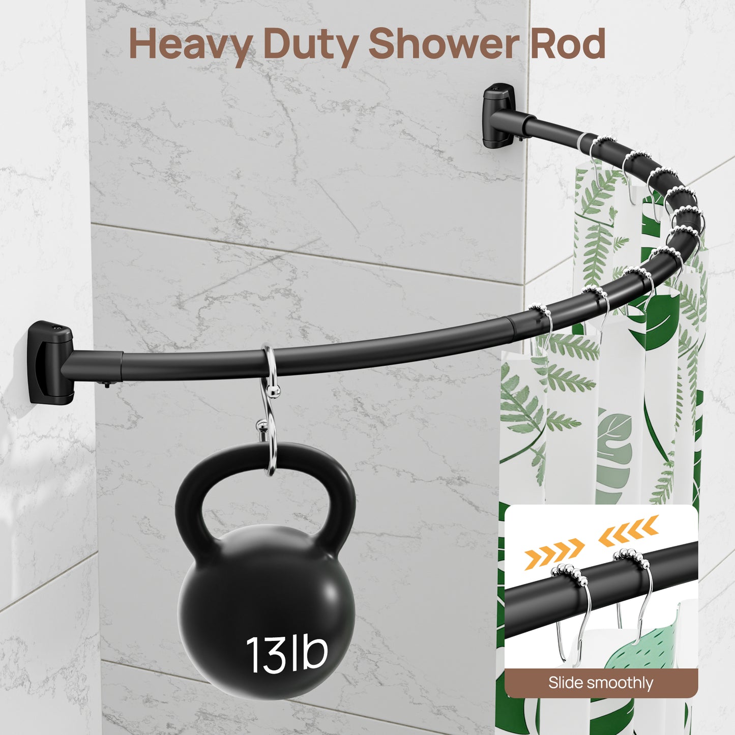 Sindcom 35-77 Inches Curved Shower Curtain Rod, Adjustable Stainless Steel Shower Rod for Extra Space, Round Shower Rods for Bathroom, Bathtub, Shower, Need to Drill, Matte Black