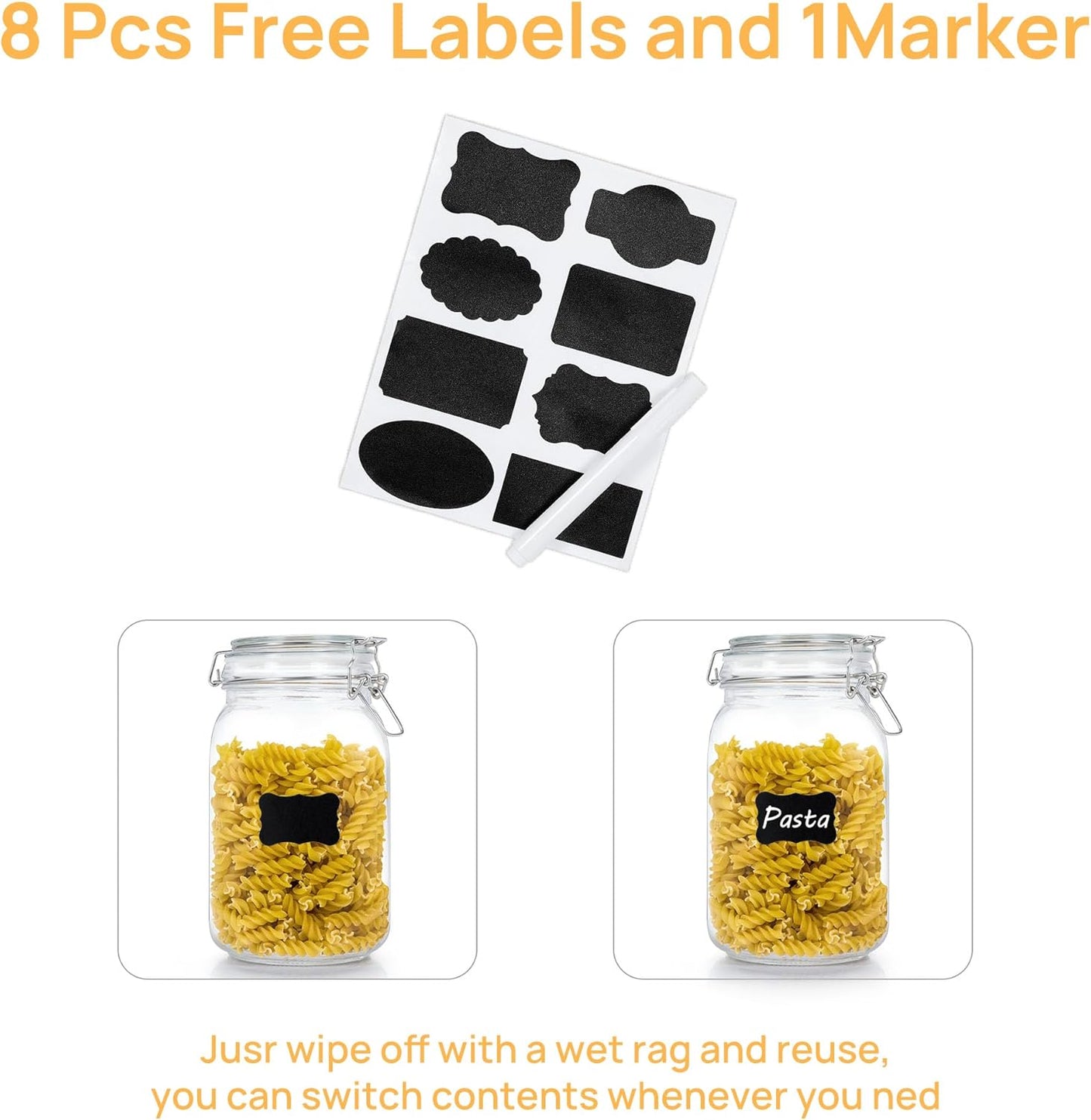 Sindcom 50oz Airtight Glass Jars with Lids, 3 PCS Food Storage Canister for Kitchen & Pantry Organization, Square Mason Jar Containers for Storing Sugar, Flour, Cereal,Coffee,Cookies