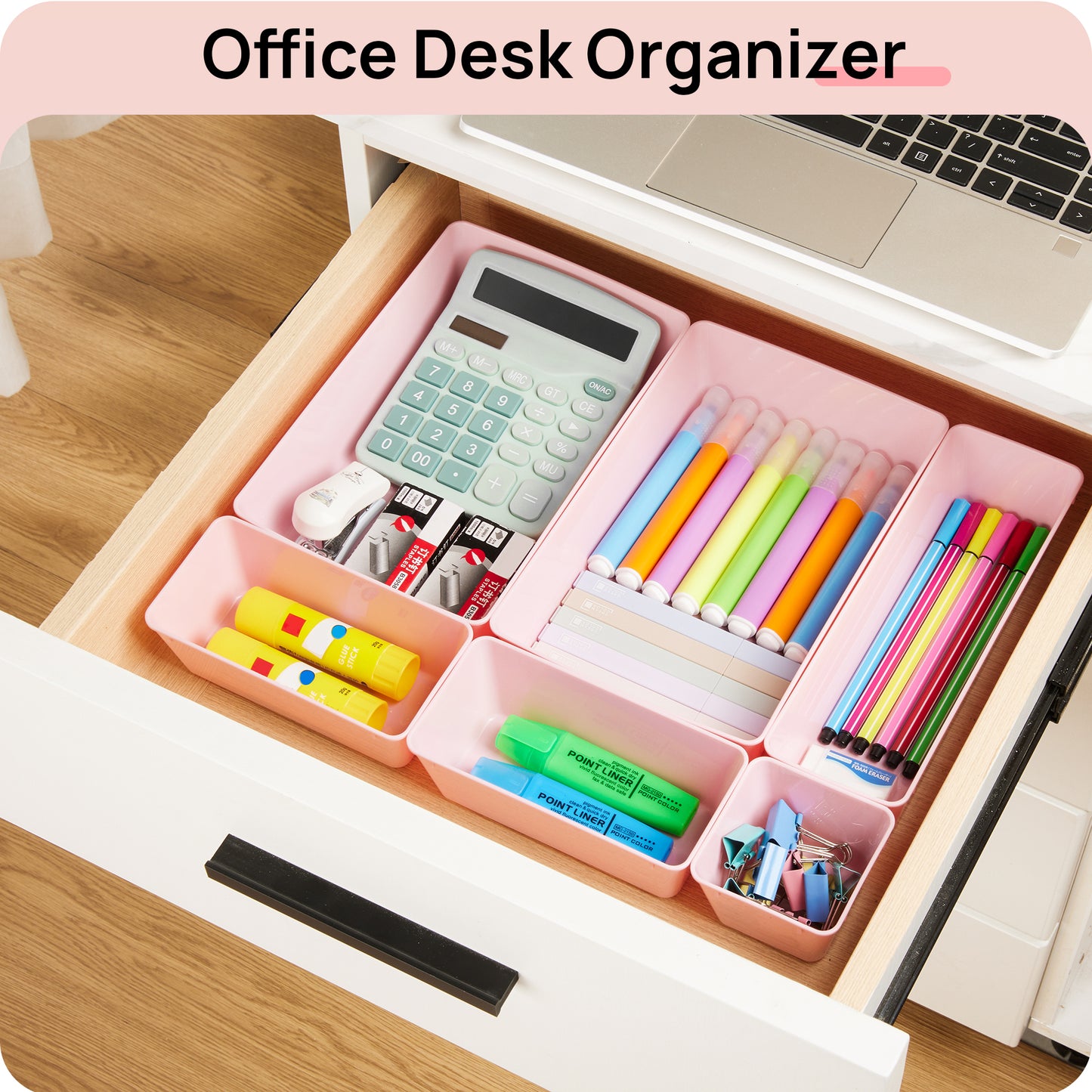 Sindcom 26 PCS Drawer Organizers，Pink Plastic Stackable Organizer Bins and Vanity Organizer