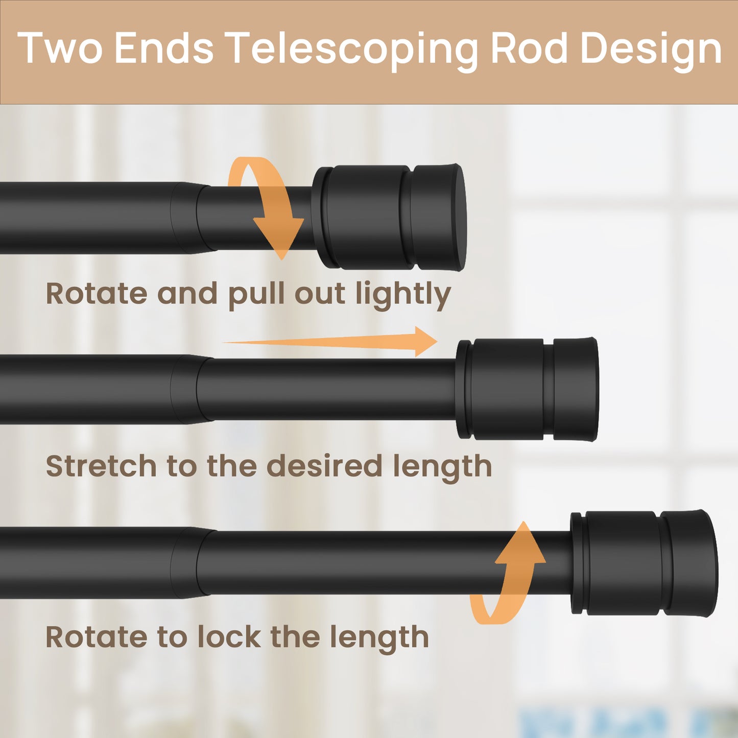 Sindcom Matte Black Curtain Rods for Windows 66 to 120 Inches, 1 Inch Diameter Adjustable Heavy Duty Drapery Rod with Brackets for Living Room, 28"-132"