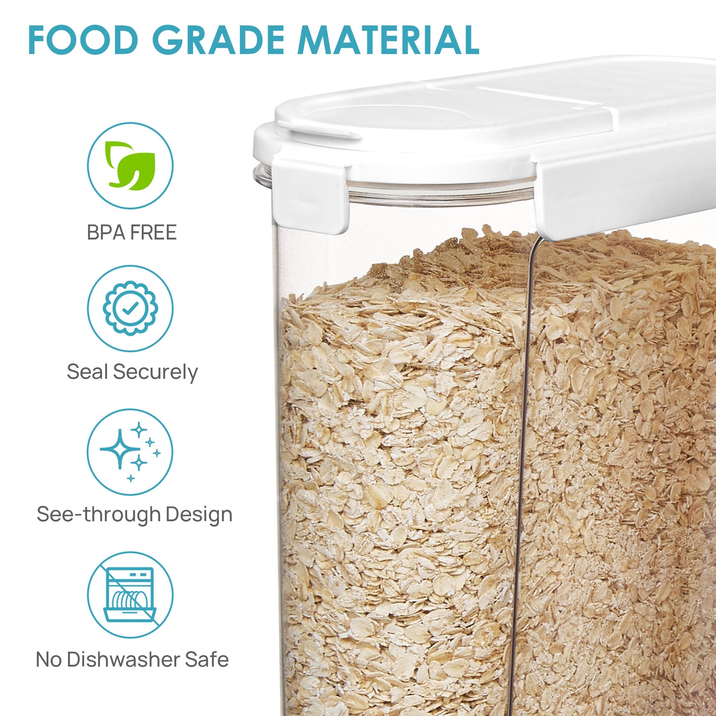 Sindcom Cereal Containers Storage Set, 4 PCS Airtight Food Organizer with Flip-Top Lids, Plastic Cereal Dispenser (135.2oz/4L)