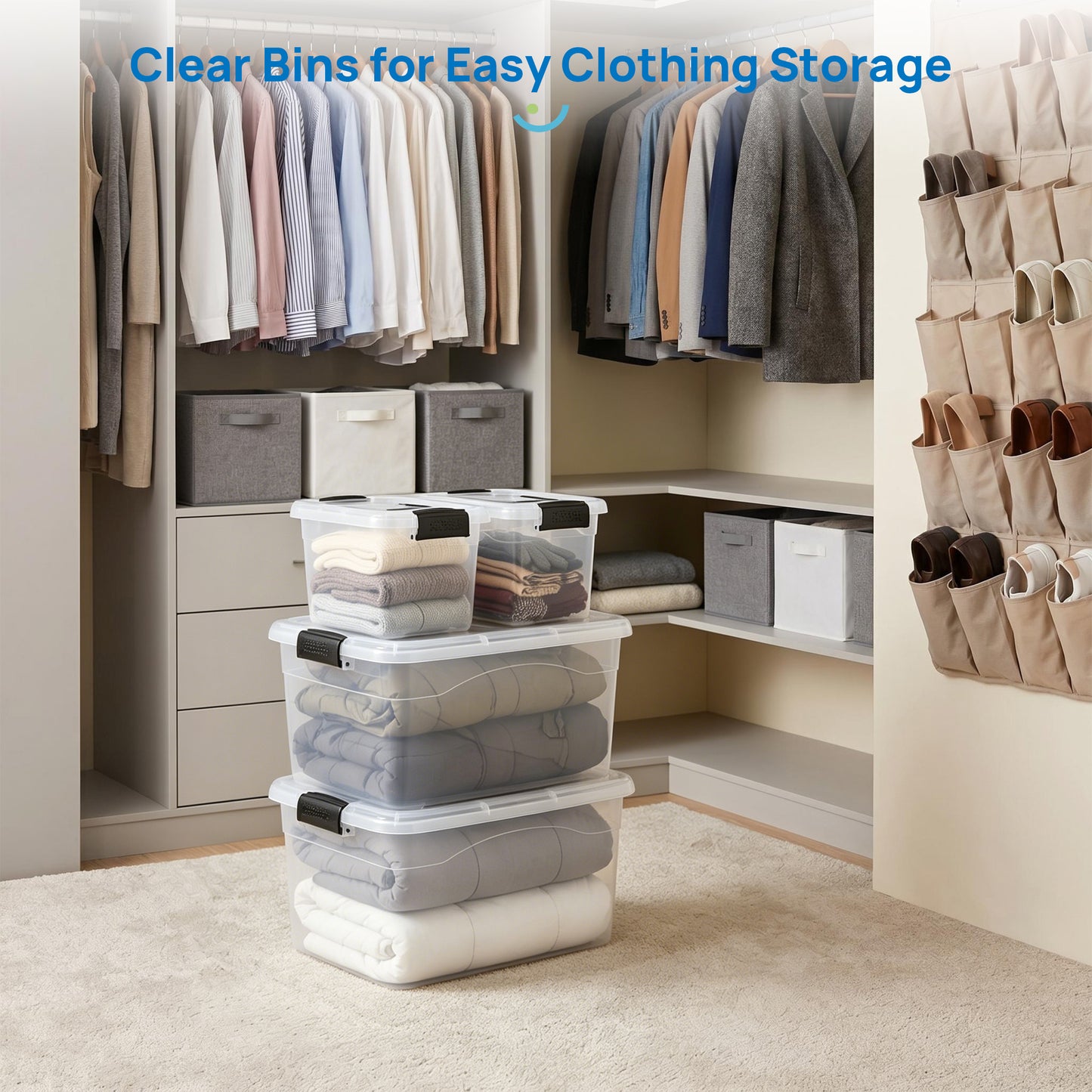 Sindcom 4-Pack Clear Storage Bins Set with Lids Stackable Plastic, Large (18QT2PACK) and Small ( 6QT2PACK)