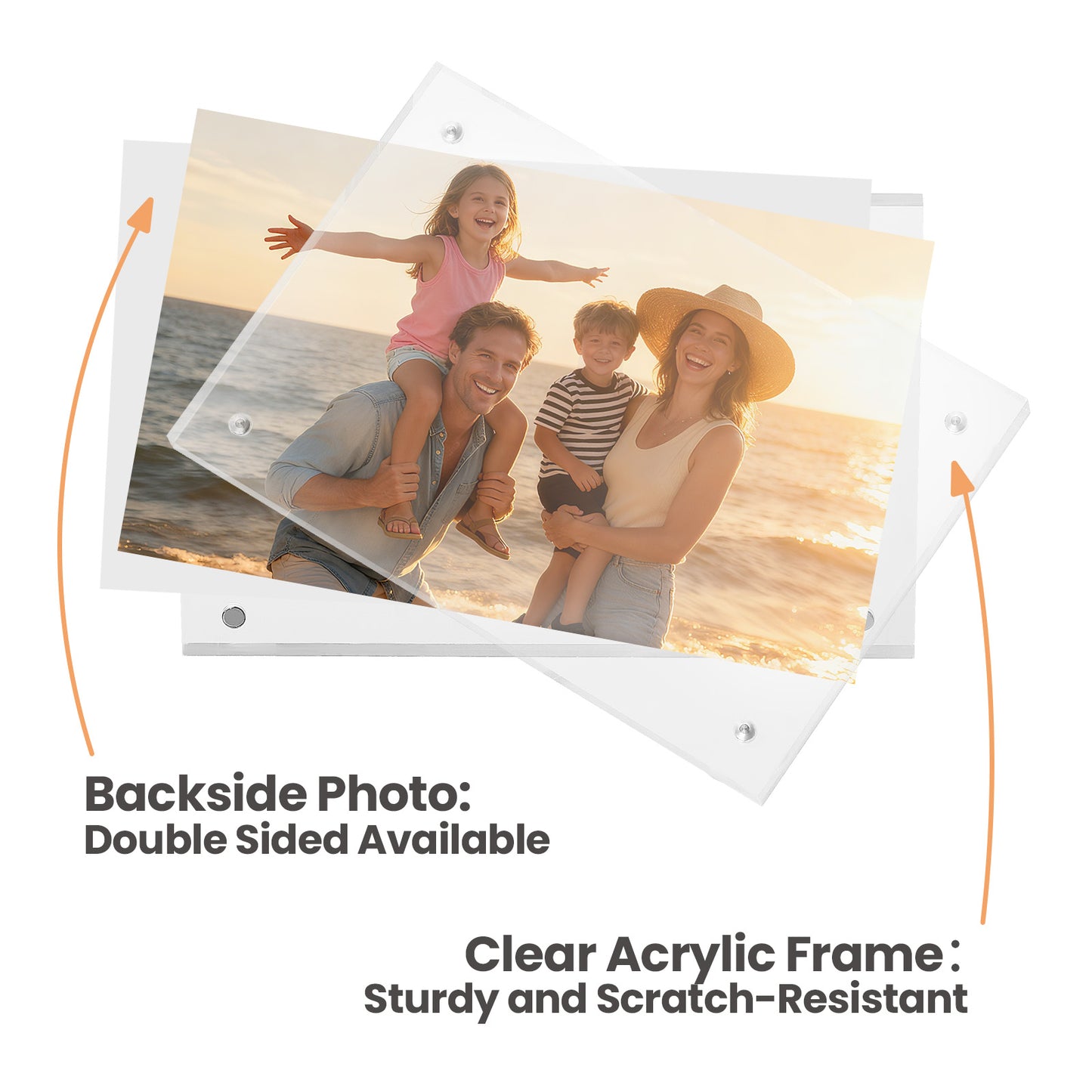 Sindcom 4x6 Acrylic Frames 3 Pack, Frameless Clear Picture Frames, Double Sided Magnetic Picture Frames, Free Standing Desktop Display
