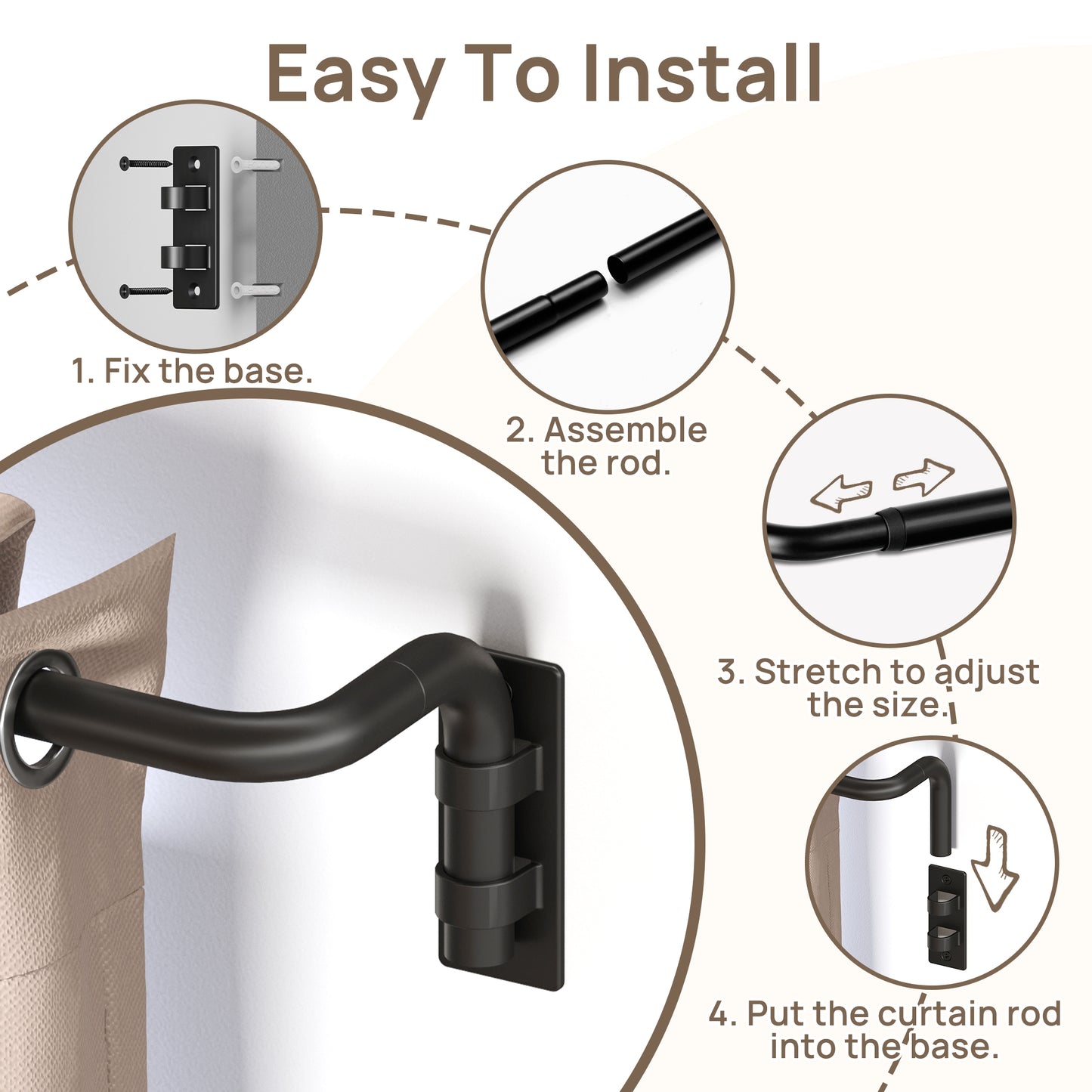 Sindcom Blackout Curtain rod for windows 28 to 48, Wrap Around Curtain Rods for Bedroom, Living Room, Adjustable from 30 to 57 Inches, Matte Black