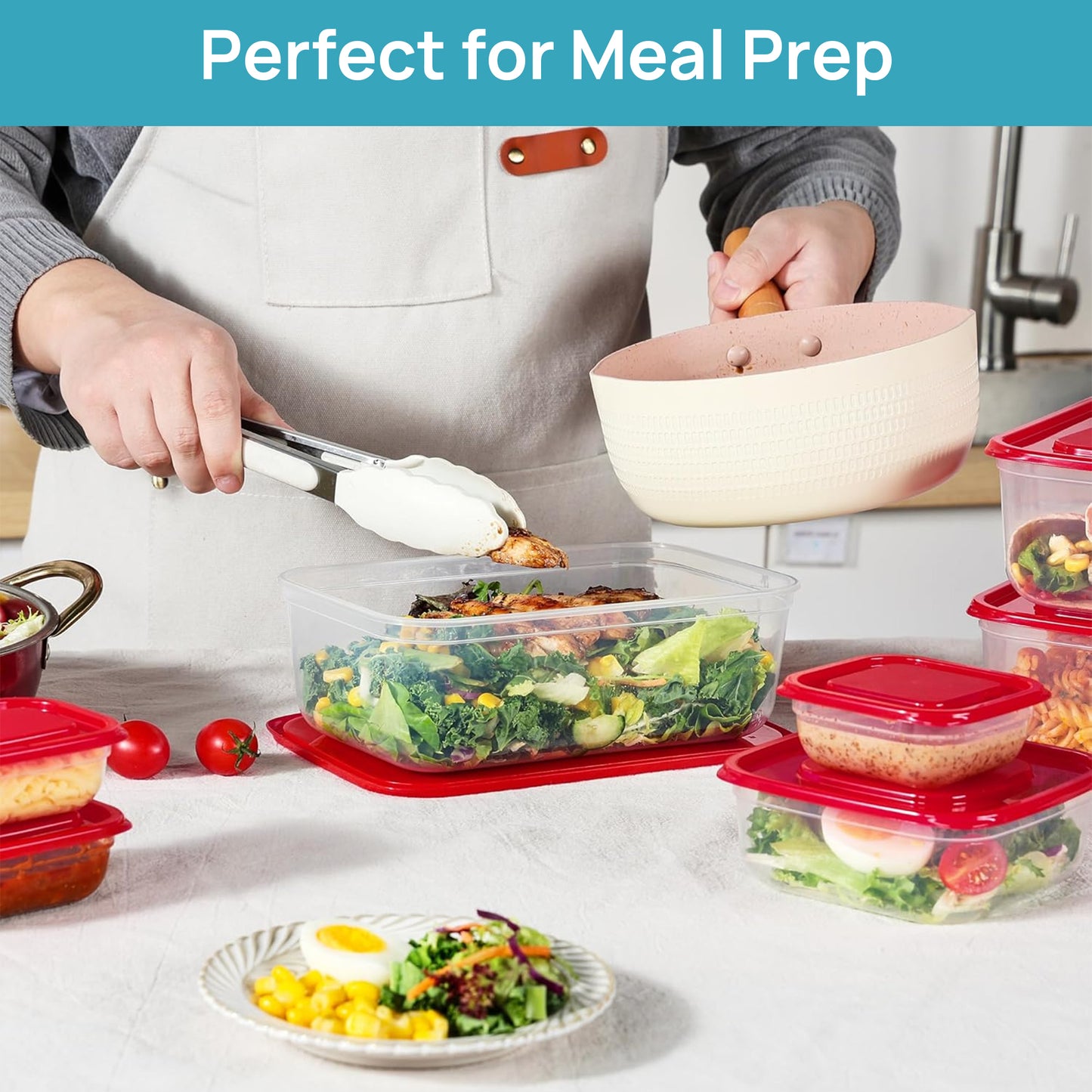 Sindcom 18 Pieces Meal Prep Containers, 4-Size Plastic, Containers with Lids for Lunch,Leftover
